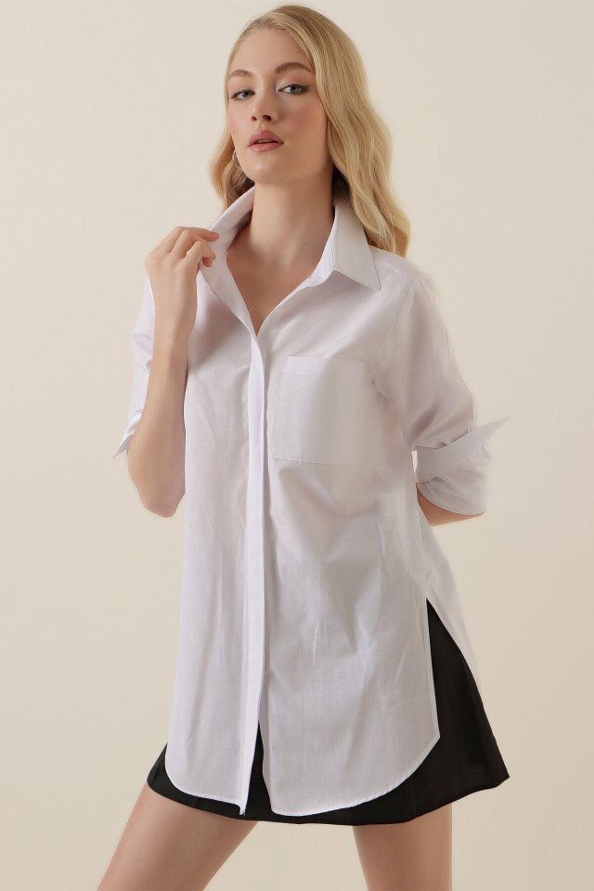 Şair 3879 Oversize Cepli Gömlek - Beyaz