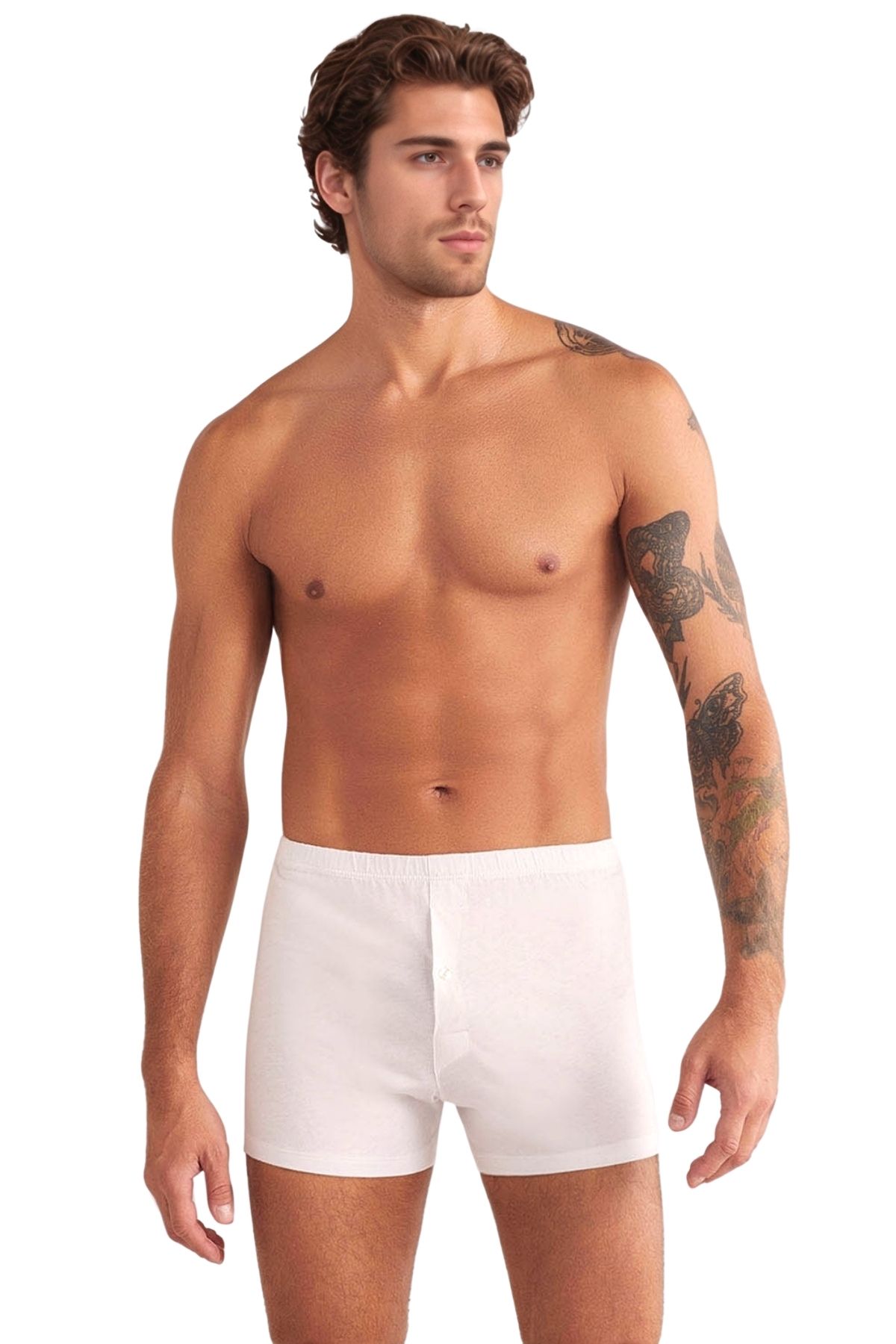 Kom Erkek Pamuklu Düğmeli Geniş Uzun Paça 4'lü Boxer