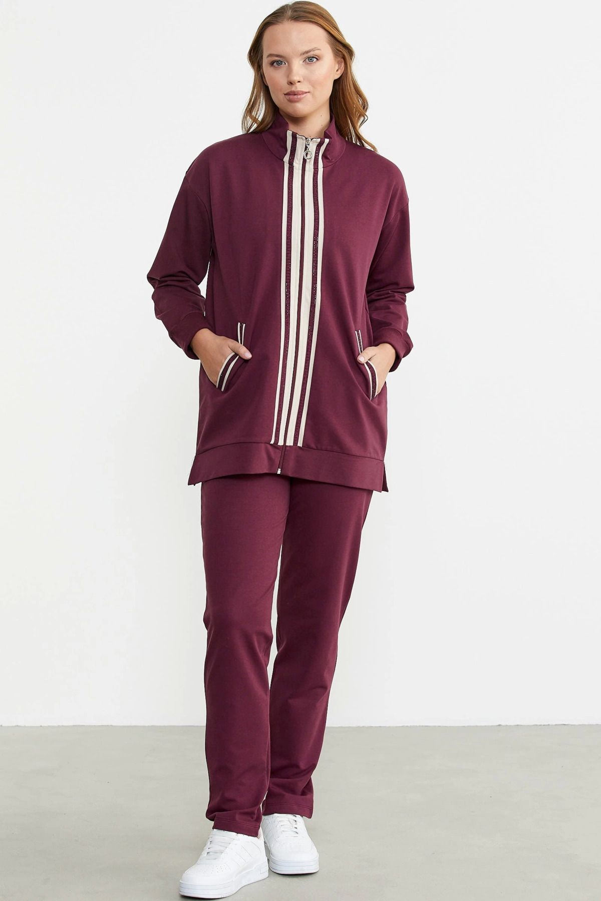 FTT SHOPPING MARKET Azze Sementa 76386 Fermuarlı Dik Yaka Tunik Eşofman Takım