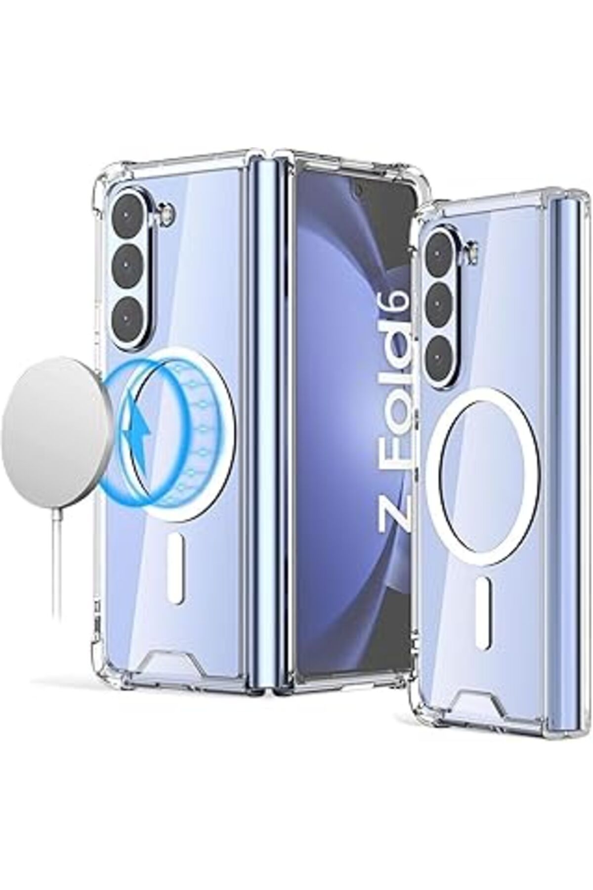 Mu Art Galaxy Z Fold 6 Magsafe Uyumlu Şeffaf Kılıf – Manyetik Kablosuz Şarj Destekli,