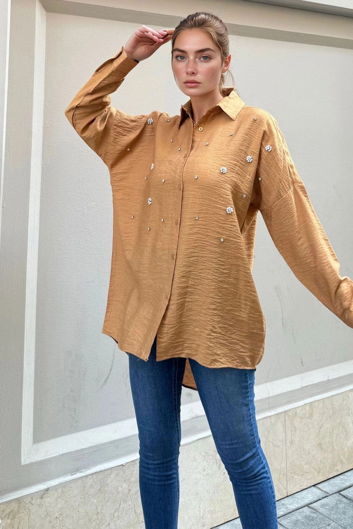 bacc Karamel Oversize Uzun Kollu Gömlek BCBSK-25700-3527