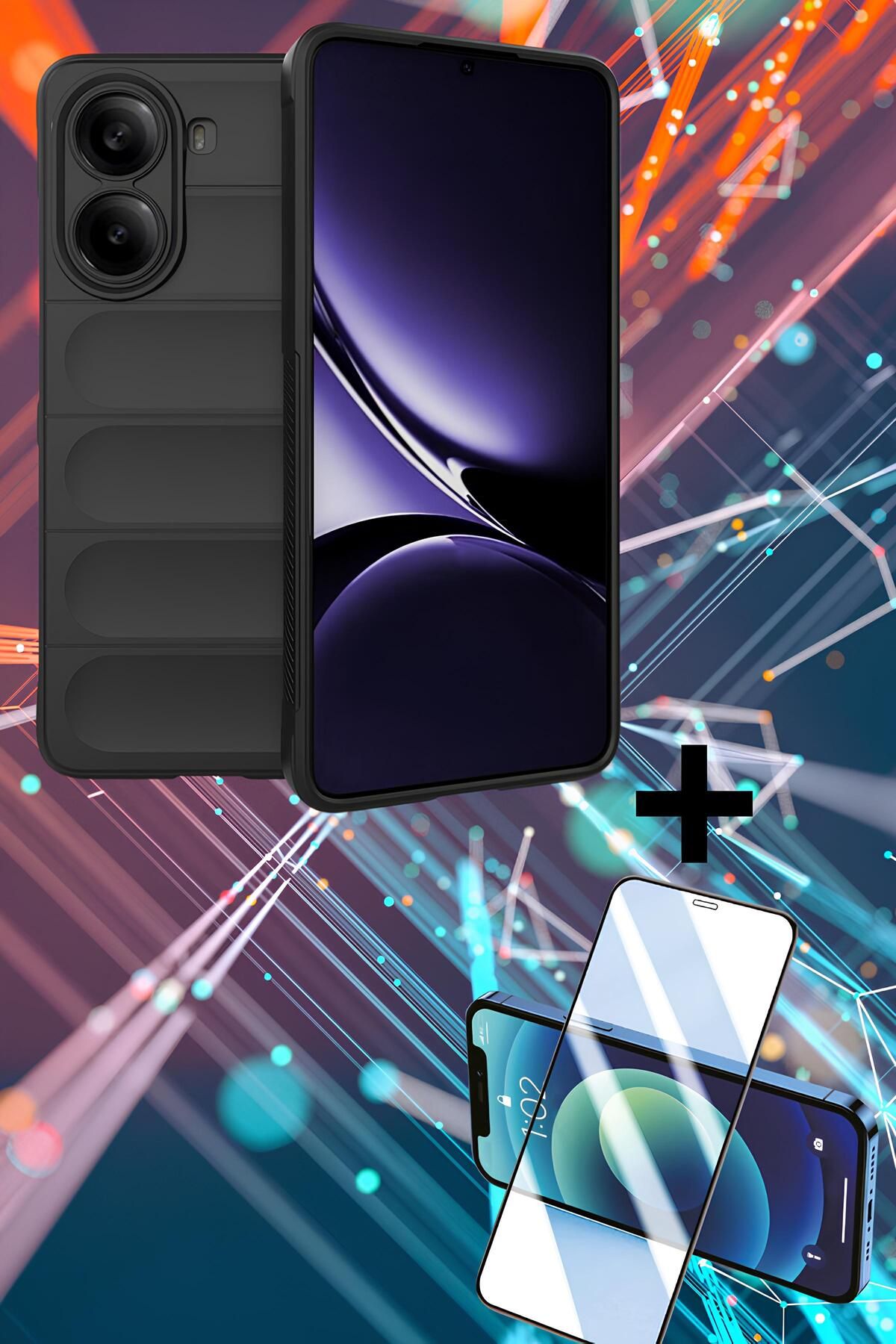 Hatreds Xiaomi Poco X7 Pro Kılıf Elde Kaymaz İçi Kadife Dalgalı Tasarım Silikon Kapak + Ekran Koruyucu
