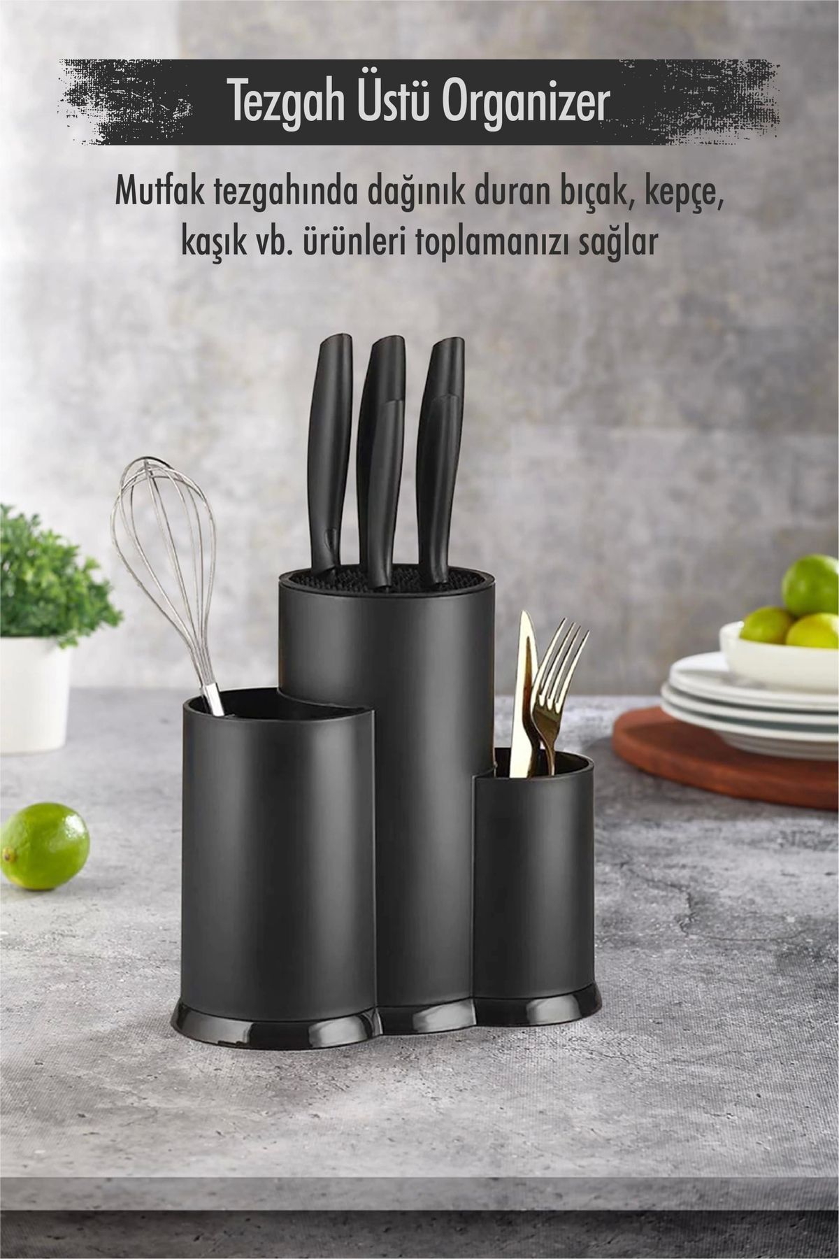 FTT SHOPPING MARKET Tezgah Üstü Siyah Kaşıklık & Bıçaklık & Kepçelik & Organizer