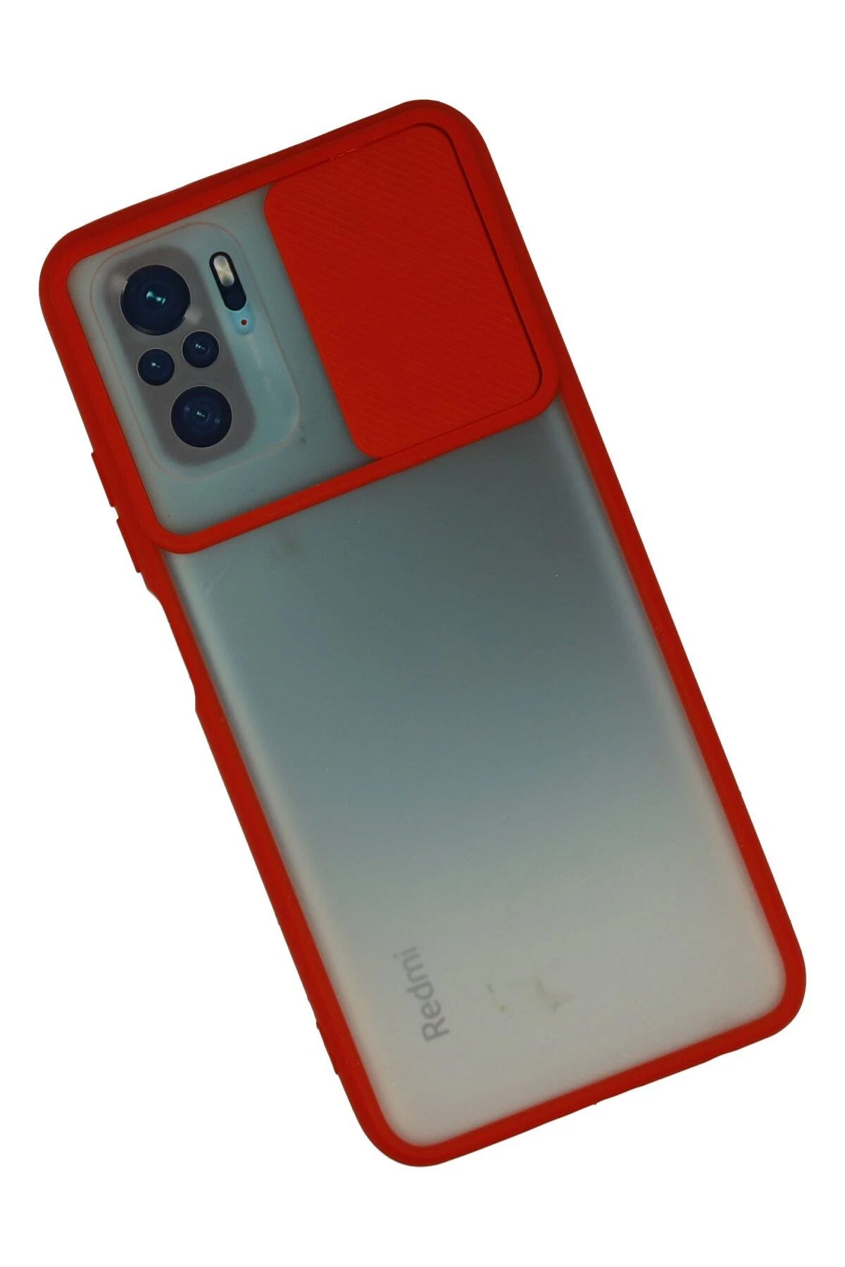 NewFace Xiaomi Redmi Note 10 Kılıf Palm Buzlu Kamera Sürgülü Silikon - Kırmızı FLKRY