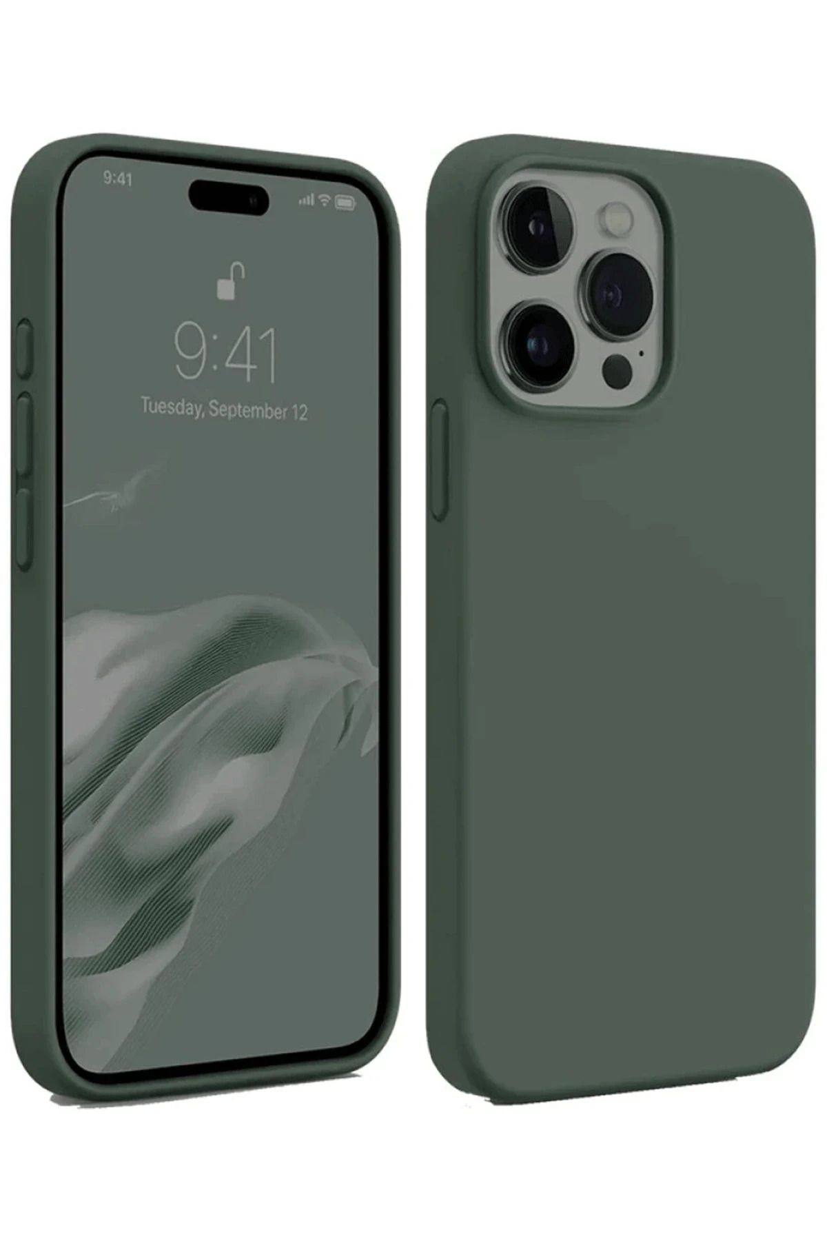 NewFace iPhone 15 Pro Max Kılıf First Silikon - Koyu Yeşil SVLRS