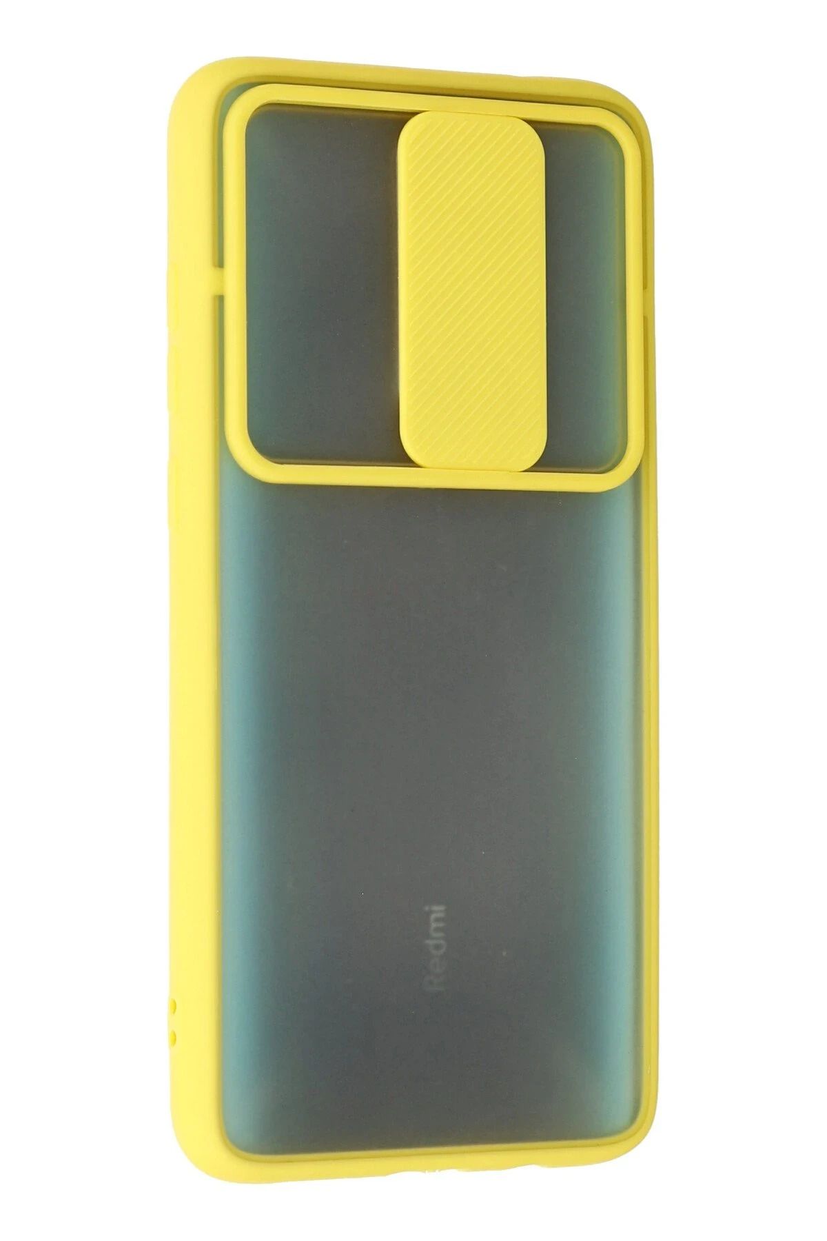 NewFace Xiaomi Redmi Note 8 Pro Kılıf Palm Buzlu Kamera Sürgülü Silikon - Sarı FLKRY