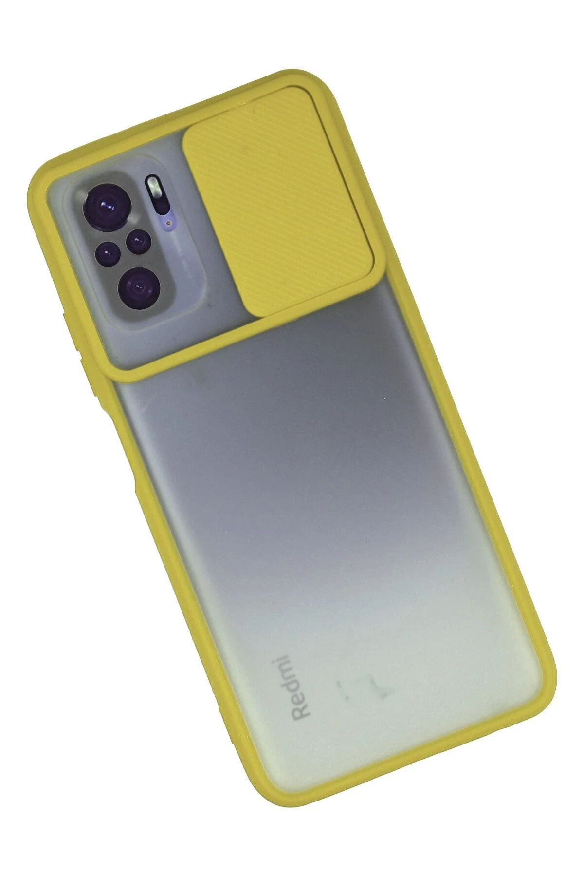 NewFace Xiaomi Redmi Note 10 Kılıf Palm Buzlu Kamera Sürgülü Silikon - Sarı FLKRY