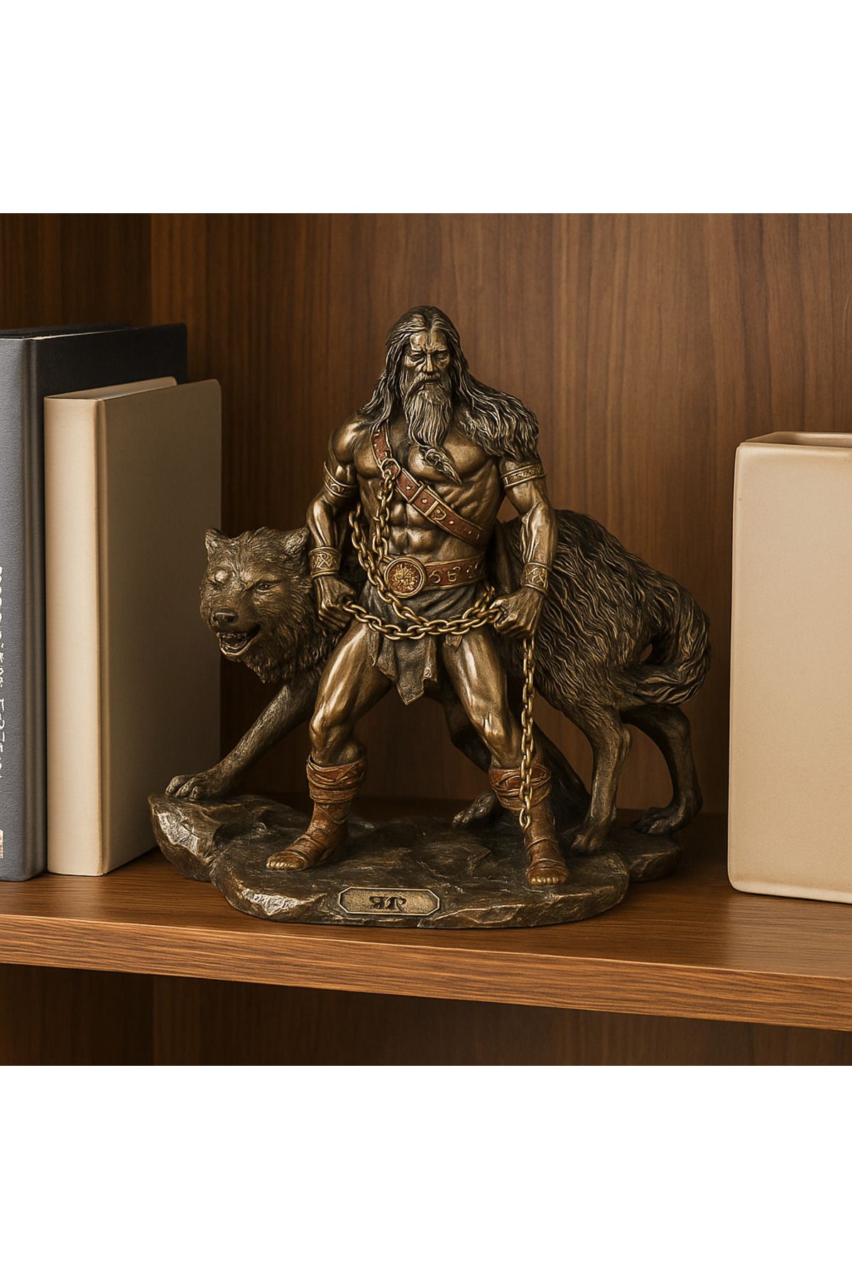 AYDINARTSHOP Veronese Tyr ve Fenrir Heykeli – İskandinav Mitolojisi Tanrısı ve Kurt Figürü