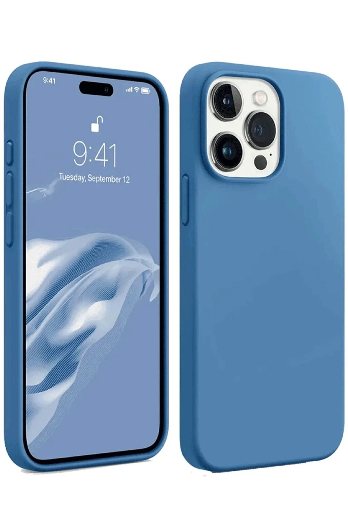NewFace iPhone 15 Pro Max Kılıf First Silikon - Mavi SVLRS
