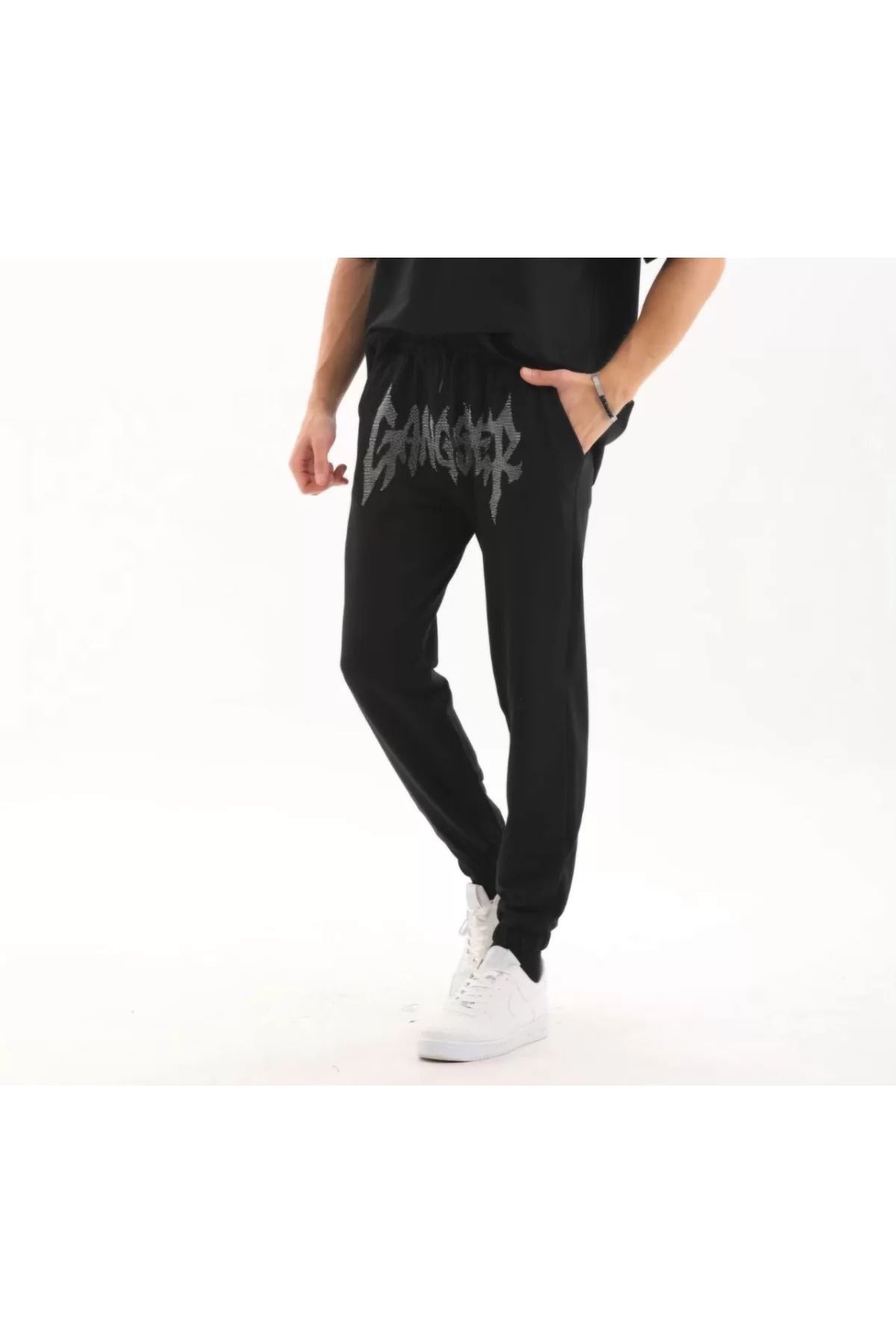 İndigo Park Unisex Taş Detaylı Eşofman Altı - Siyah