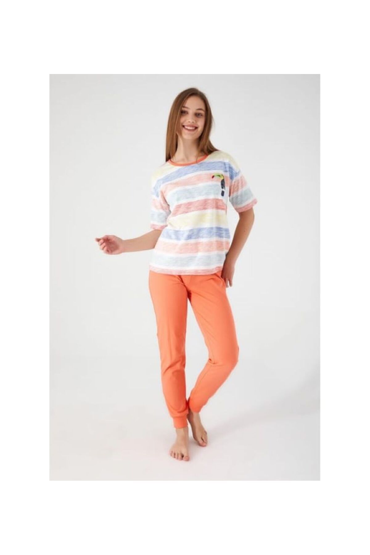 DREAM FASHION Roly Poly Sloping Krem Kadın Kısa Kol Pijama Takım