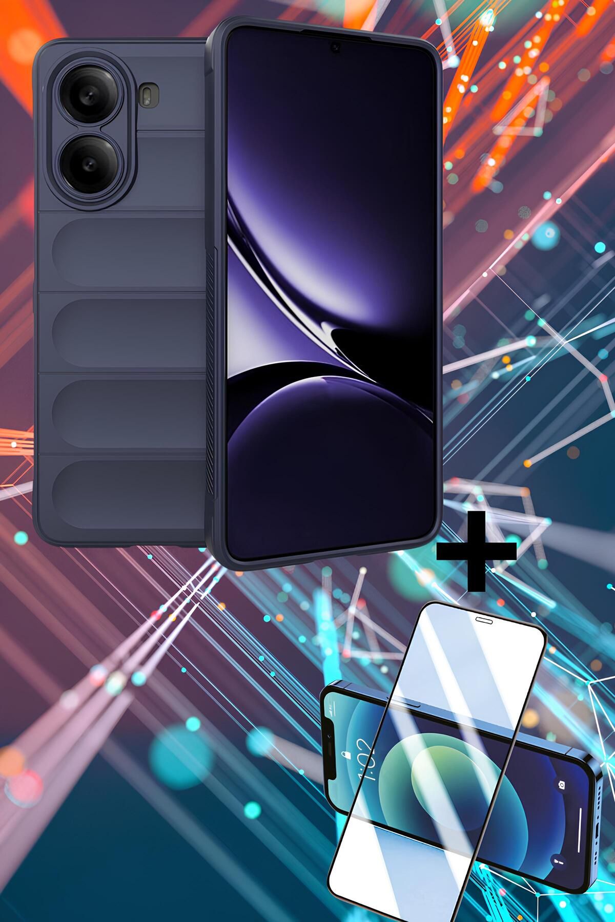 Hatreds Xiaomi Poco X7 Pro Kılıf Elde Kaymaz İçi Kadife Dalgalı Tasarım Silikon Kapak + Ekran Koruyucu