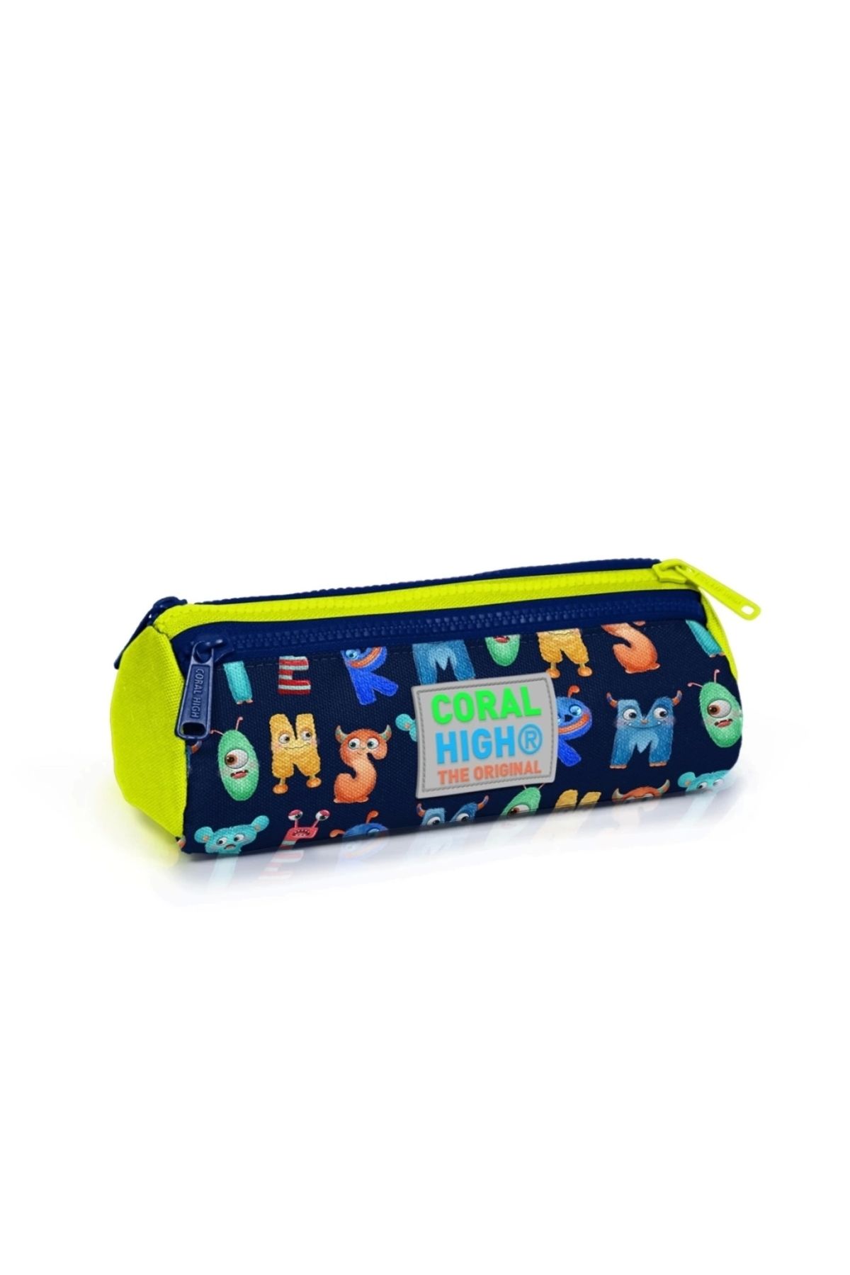 FTT SHOPPING MARKET Nessiworld Coral High Kids Lacivert Neon Sarı Monster Desenli Üç Bölmeli Kalem Çantası 22026
