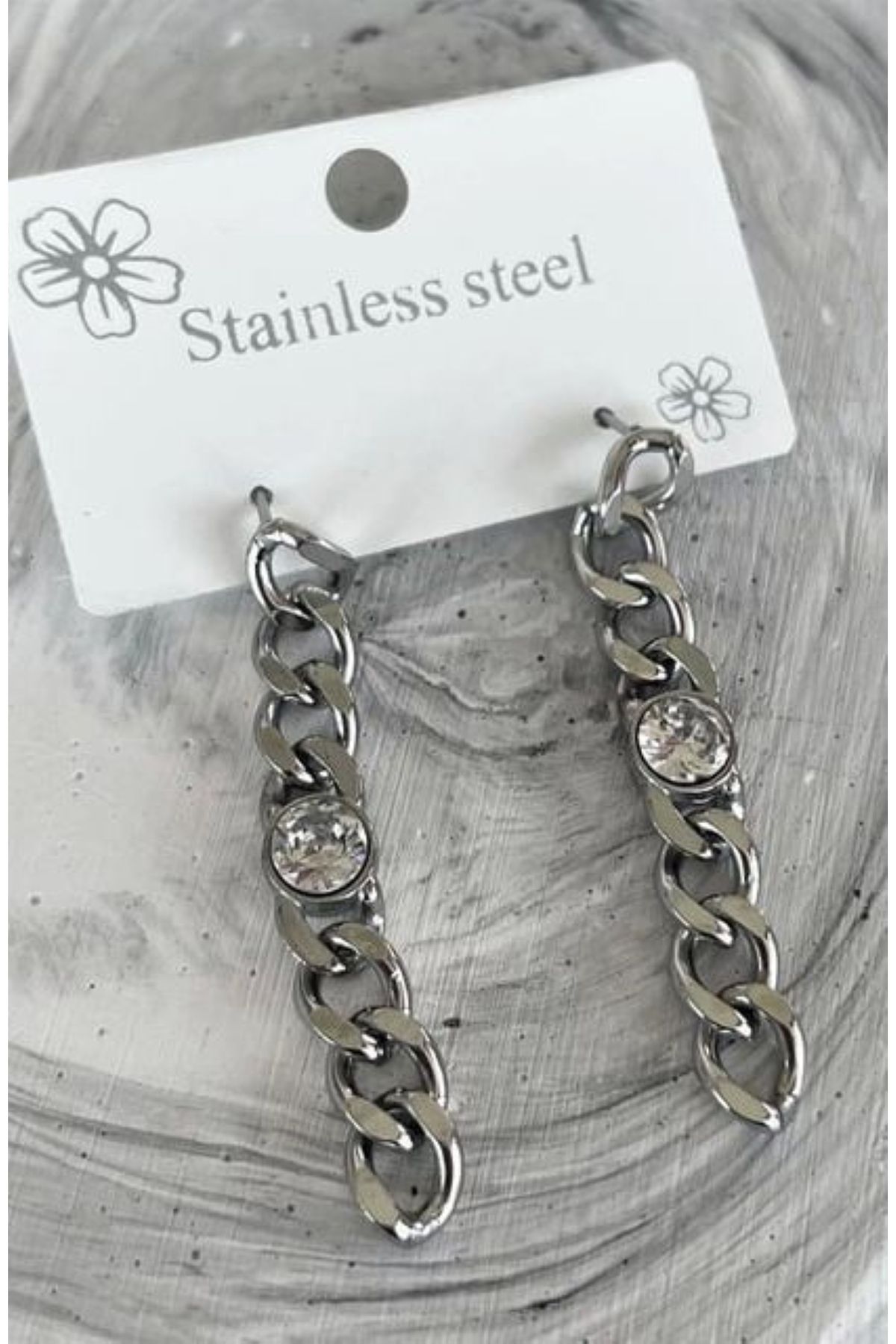 İD ACCESSORİES Çelik Taşlı Küpe