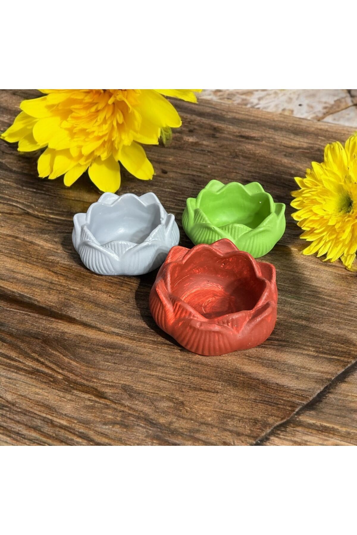 lambader 3'lü Lotus Çiçeği Dekoratif Mumluk Set Dekoratif Obje & Biblo Şık Ve ev Aksesuarı