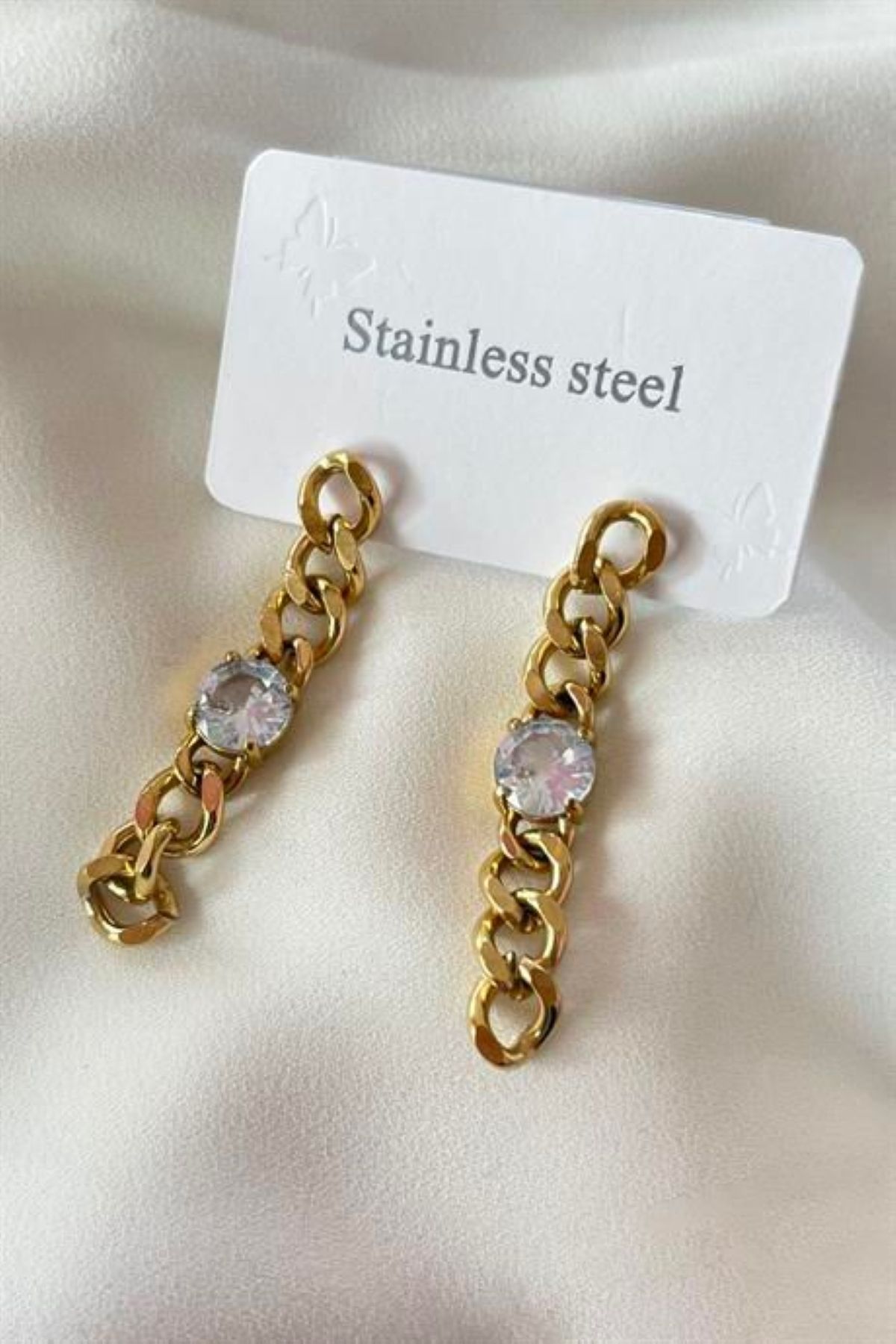 İD ACCESSORİES Çelik Taşlı Küpe