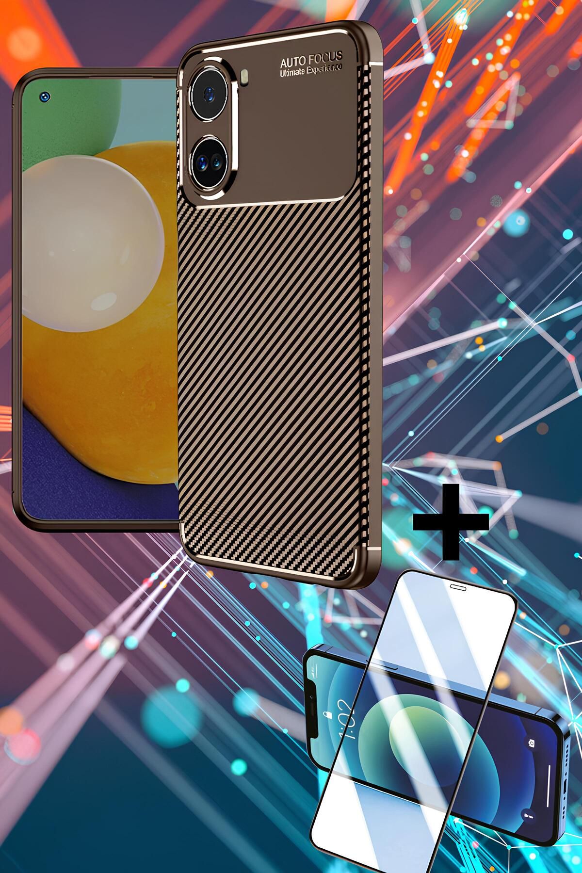 Hatreds Xiaomi Poco X7 Pro Kılıf Karbon Tasarım Slimfit İnce Yapılı Silikon Kapak + Ekran Koruyucu