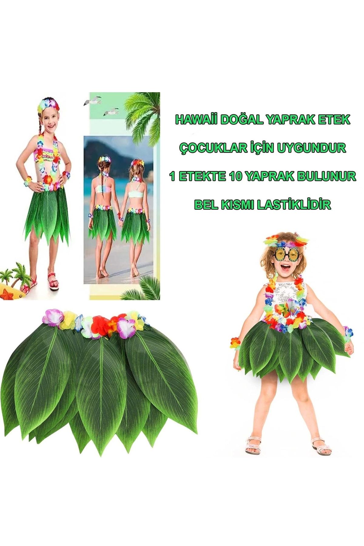 STOREMAX Tropikal Esintili Hawaii Yapraklı Parti Eteği Çocuk Boy (5047)
