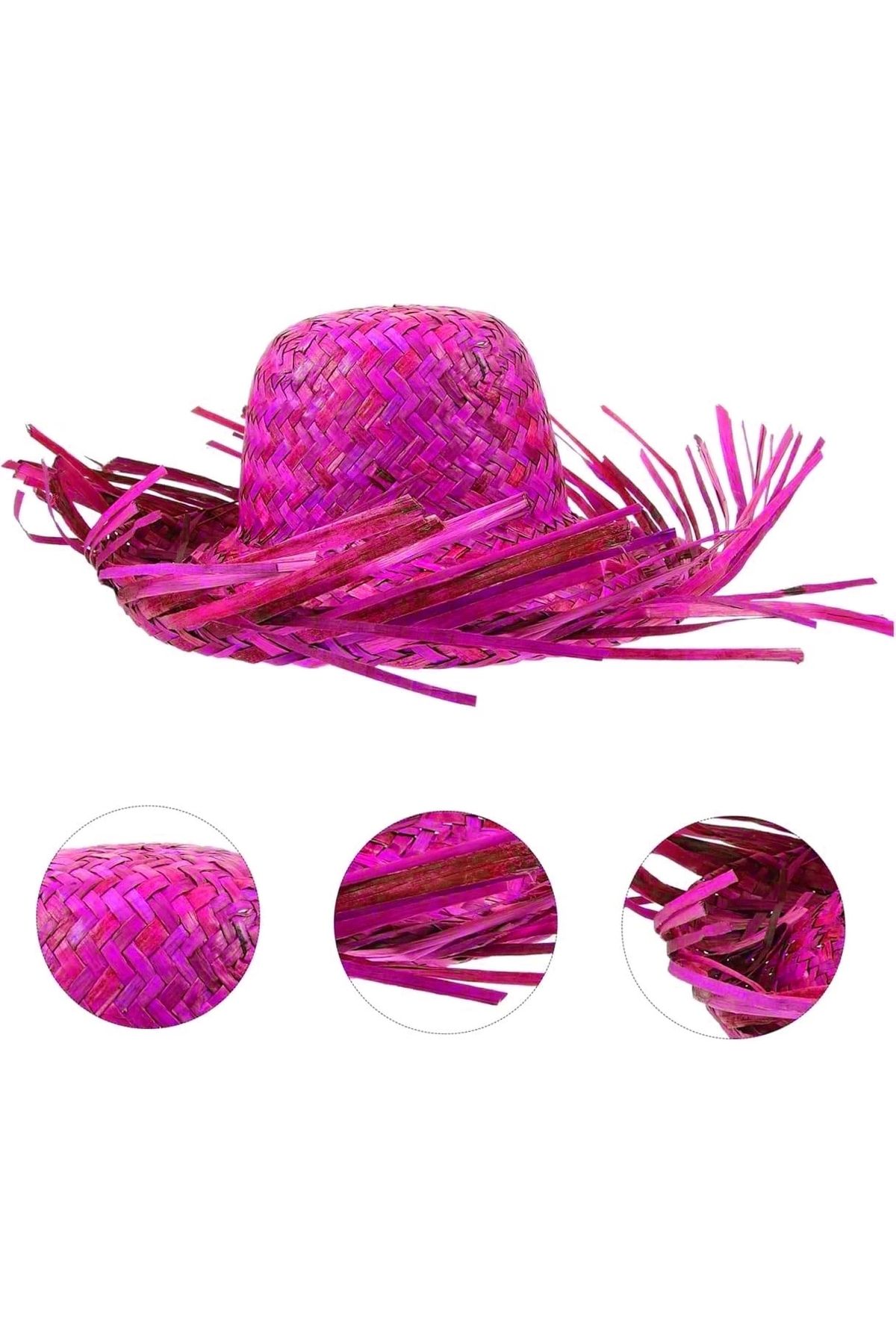 STOREMAX Tropikal Parti Pembe Fuşya Hasır Hawaii Şapkası 13x36 cm (5047)