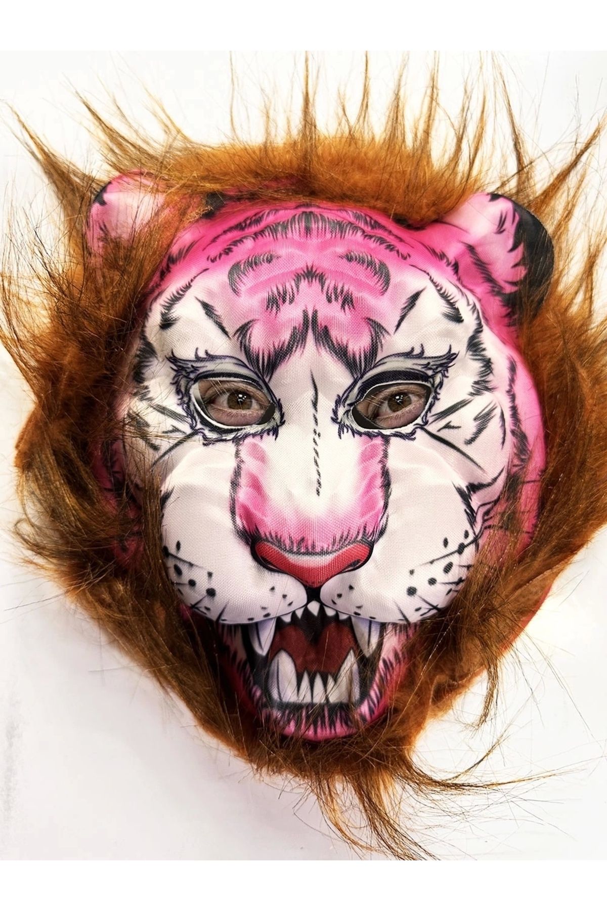 STOREMAX Kahverengi Saçlı Pembe Yüz Kurt Maske Kaplan Maske Mega Peluş 26 No (5047)