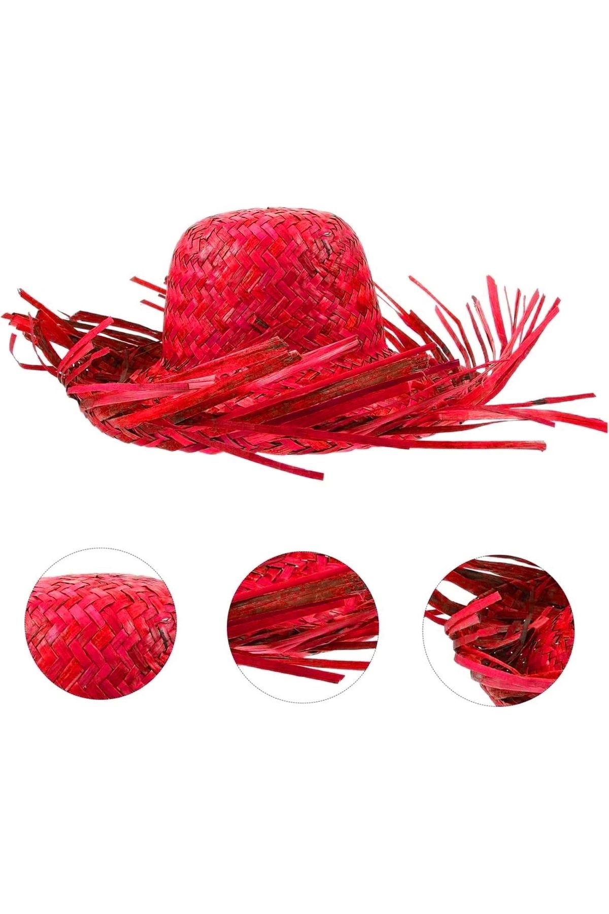 STOREMAX Tropikal Parti Kırmızı Hasır Hawaii Şapkası 13x36 cm (5047)