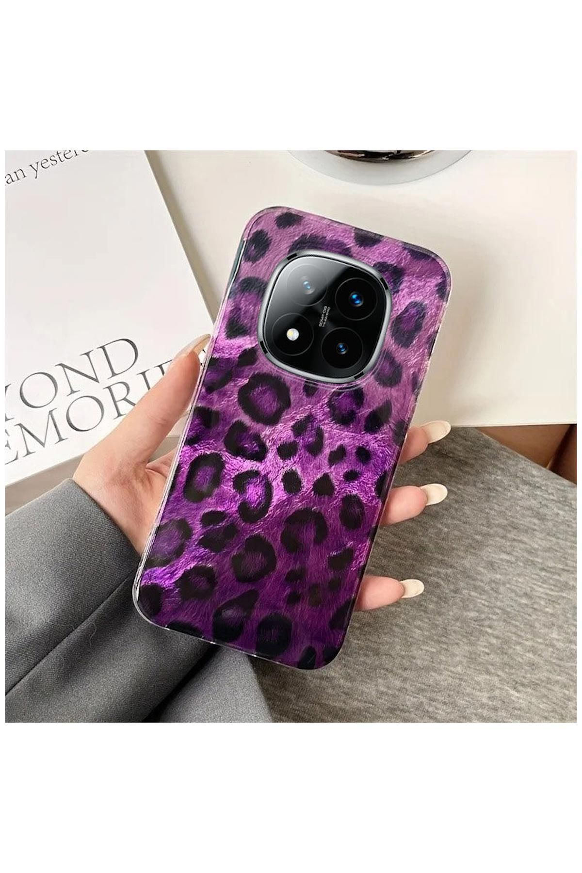 Pro Aksesuar Xiaomi Redmi Note 14 Pro Plus 5G Uyumlu Kılıf Lüx Leopar Desenli Silikon Kılıf Mor