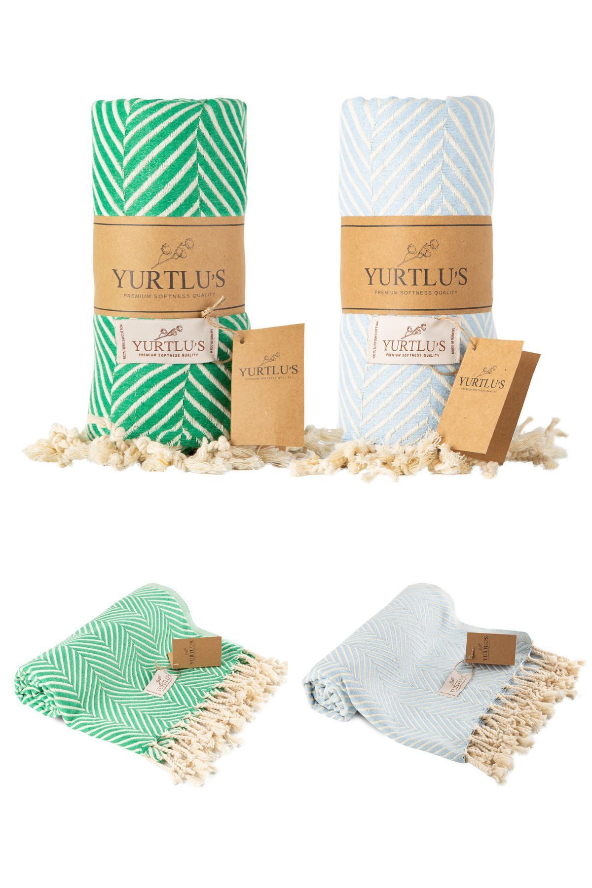 YURTLUS 2 Adet - %100 Pamuk Peştemal, Plaj Havlusu, Banyo Havlusu, 95x180 Cm , Yumuşak, Üstün Kalite, SPA