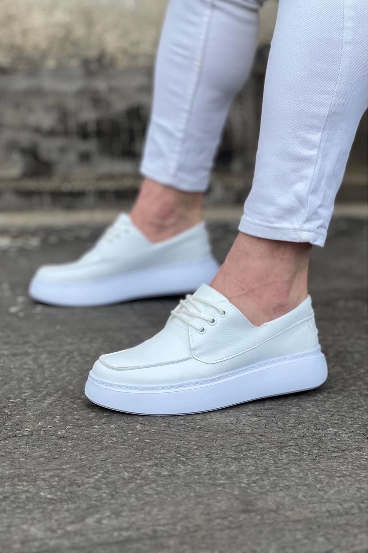 HACESHOP WG508 Beyaz Cilt Ortopedik Taban Erkek Casual Ayakkabı