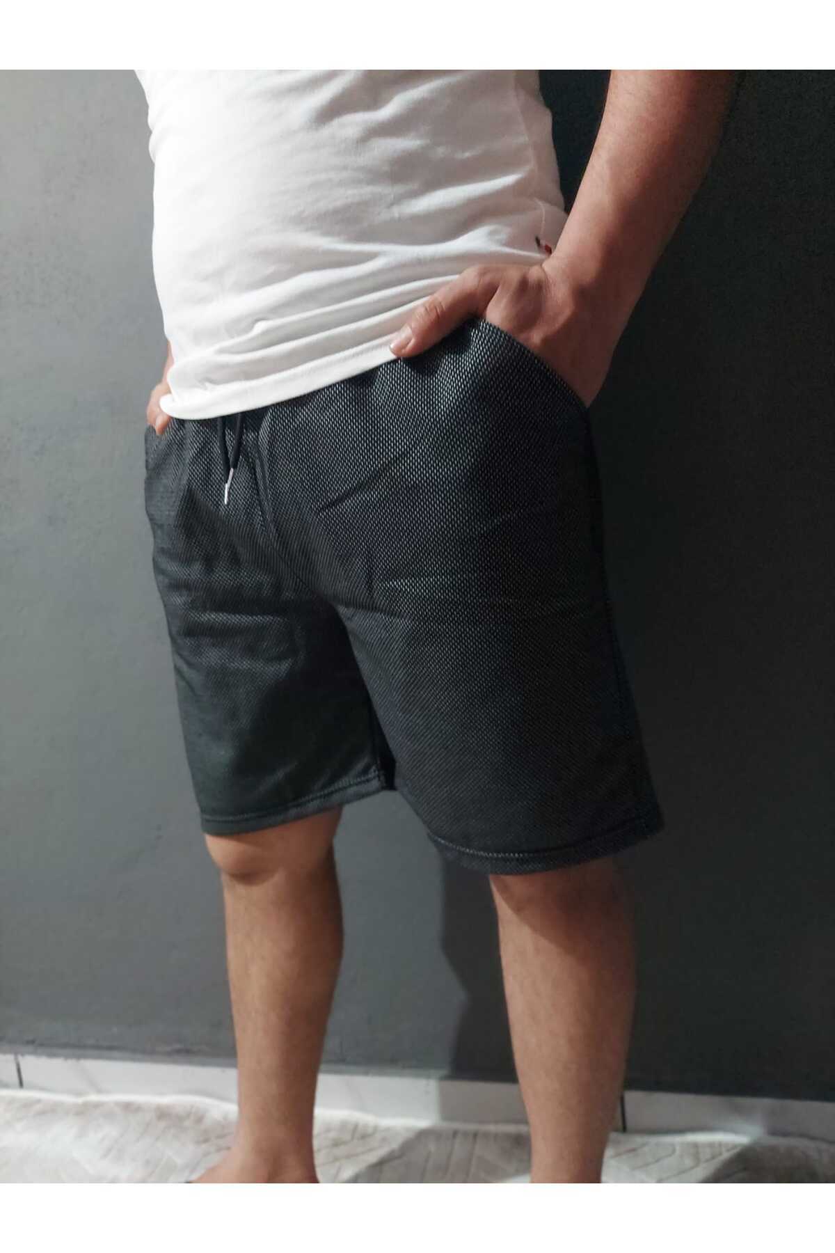 SURMARİ-Rain Pattern Comfortable Fit Black Shorts 4