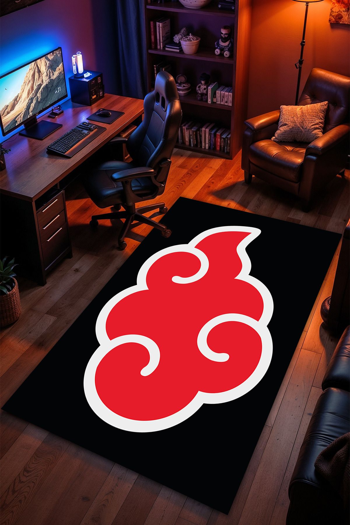 Charmbi Naruto Akatsuki Desenli Kaymaz Taban Makinede Yıkanabilir Gaming Oyuncu Gamer Genç Odası Halısı