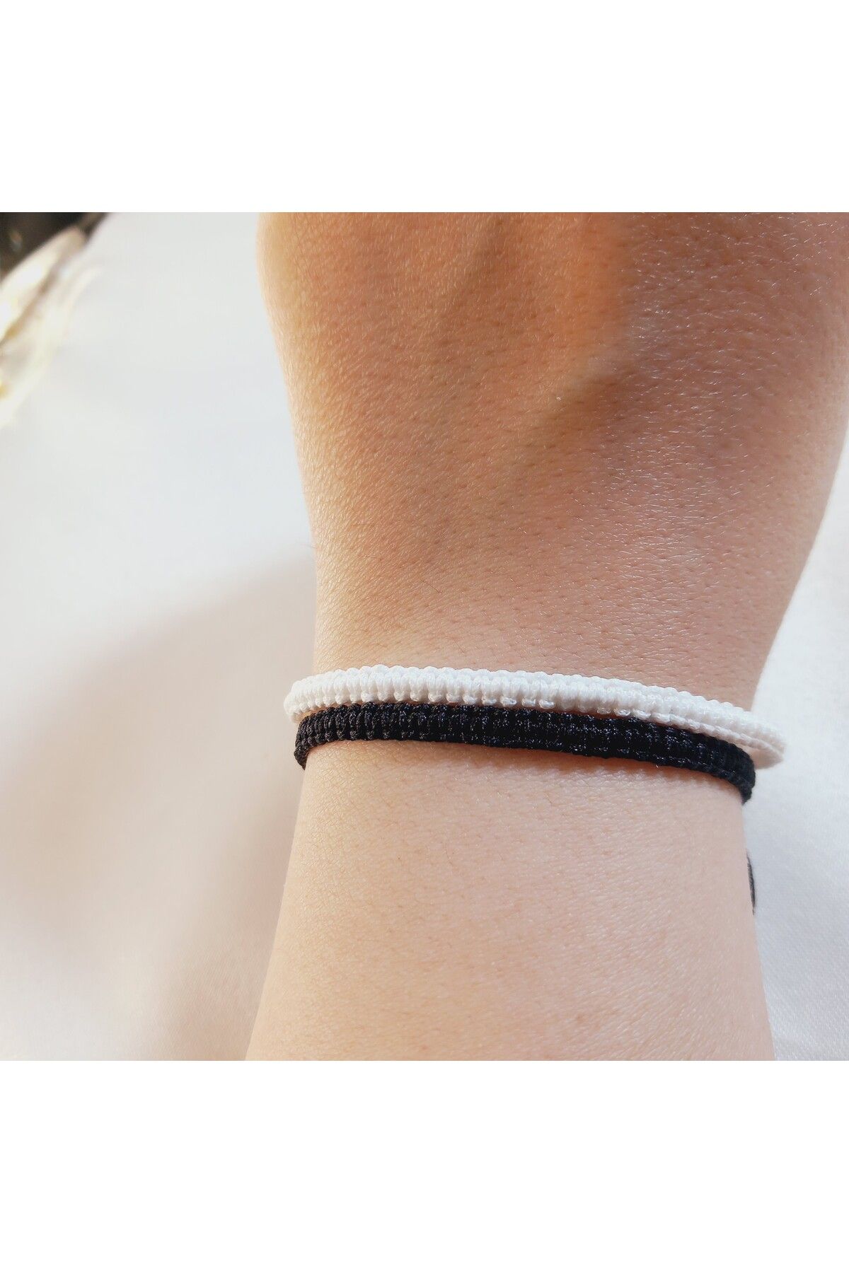 Crystal Atelier 2'li Siyah Beyaz Unisex Taraftar Makrome Örgü Bilekliği-Taraftar Bileklik-Hediyelik Bileklik