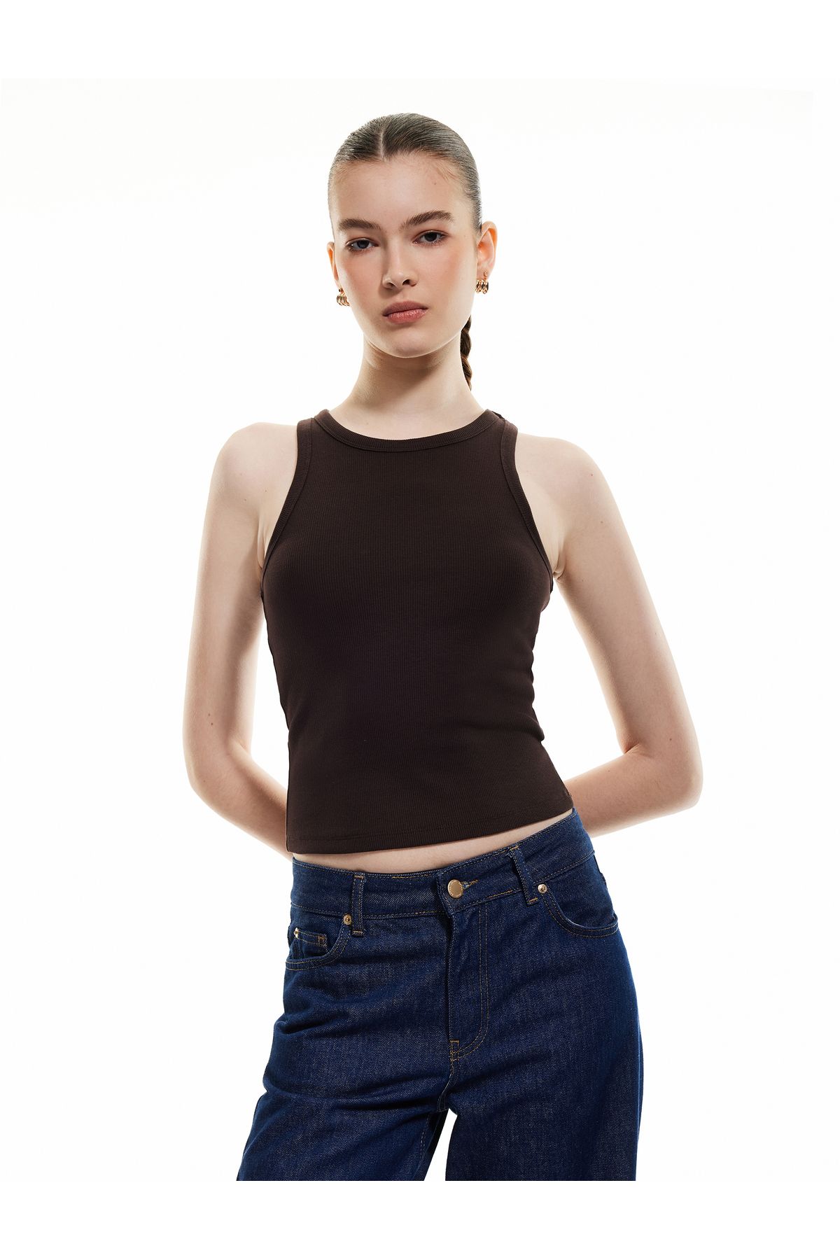 Koton Yeni Sezon Pamuklu Kolsuz Bisiklet Yaka Slim Fit Crop Atlet