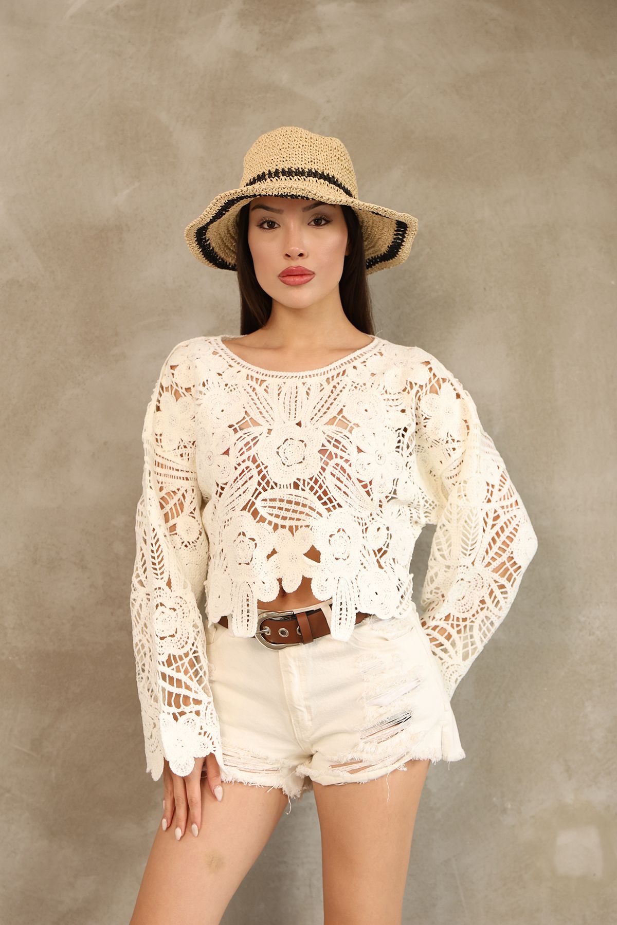 DM DİLAN MODA KADIN TIĞ İŞİ STANDART BEDEN BLUZ