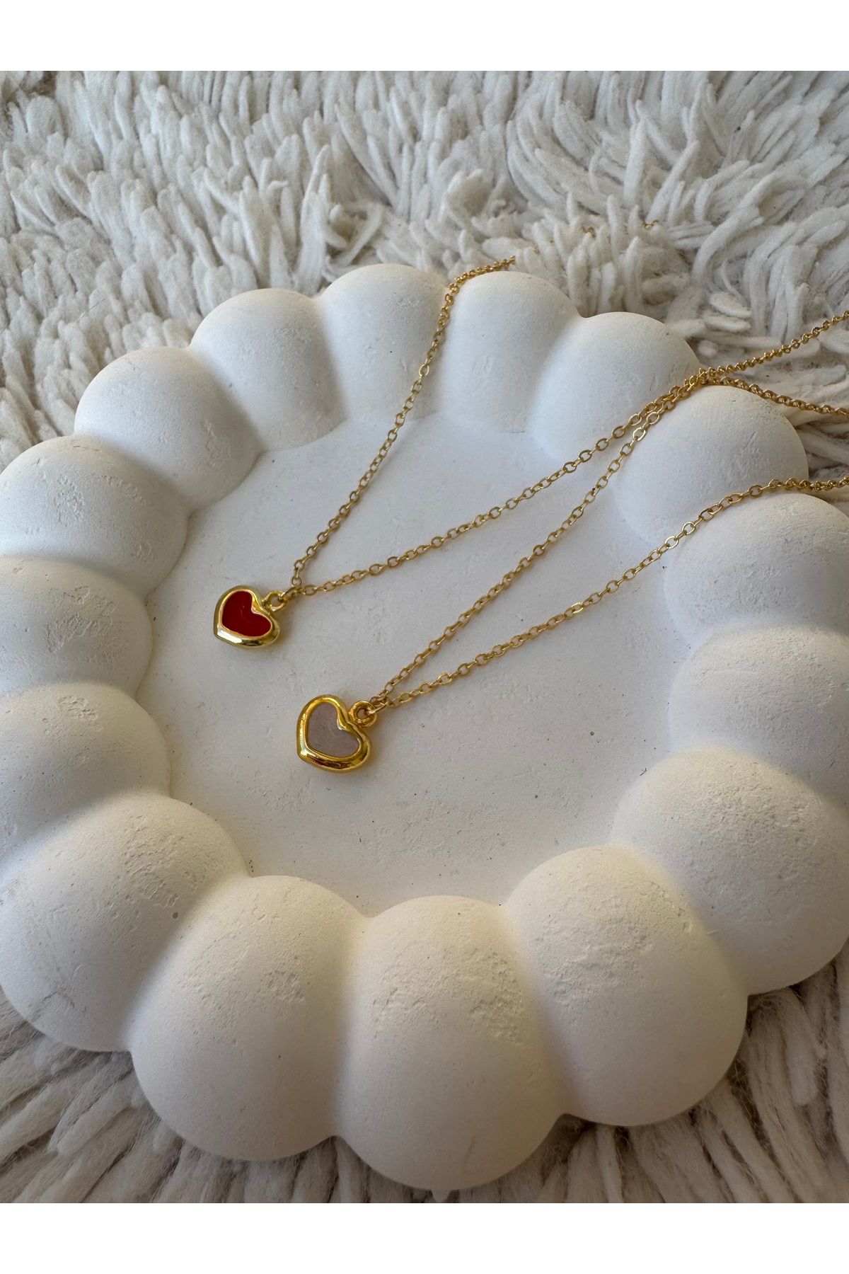 Gleemy accesories Altın kaplama mini sedefli kalp 2'li şık kadın kolye set