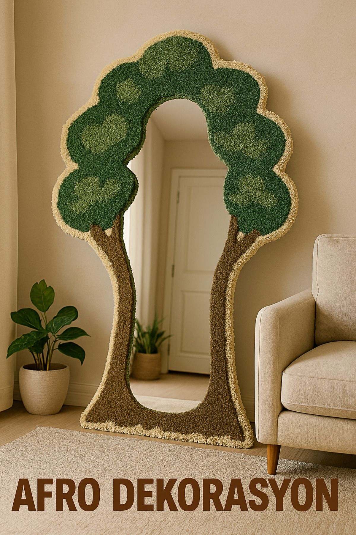 Afro Dekorasyon Tufting Ayna , Bohem Ayna , Retro Dekor Ayna