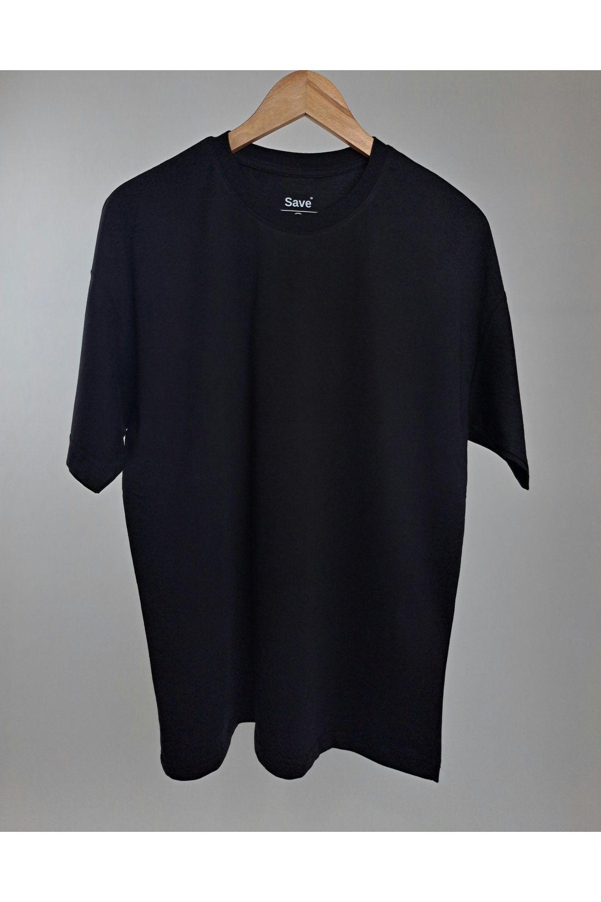 SAVE Unisex Kadın / Erkek Kısa Kollu Düz Siyah Tişört Oversize kalıp T-shirt