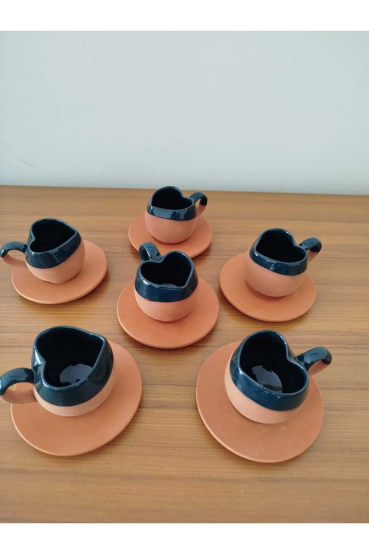 Cappadocia Family Store Kalpli İçi Sırlı Toprak 6'lı Yeşil Fincan Takımı