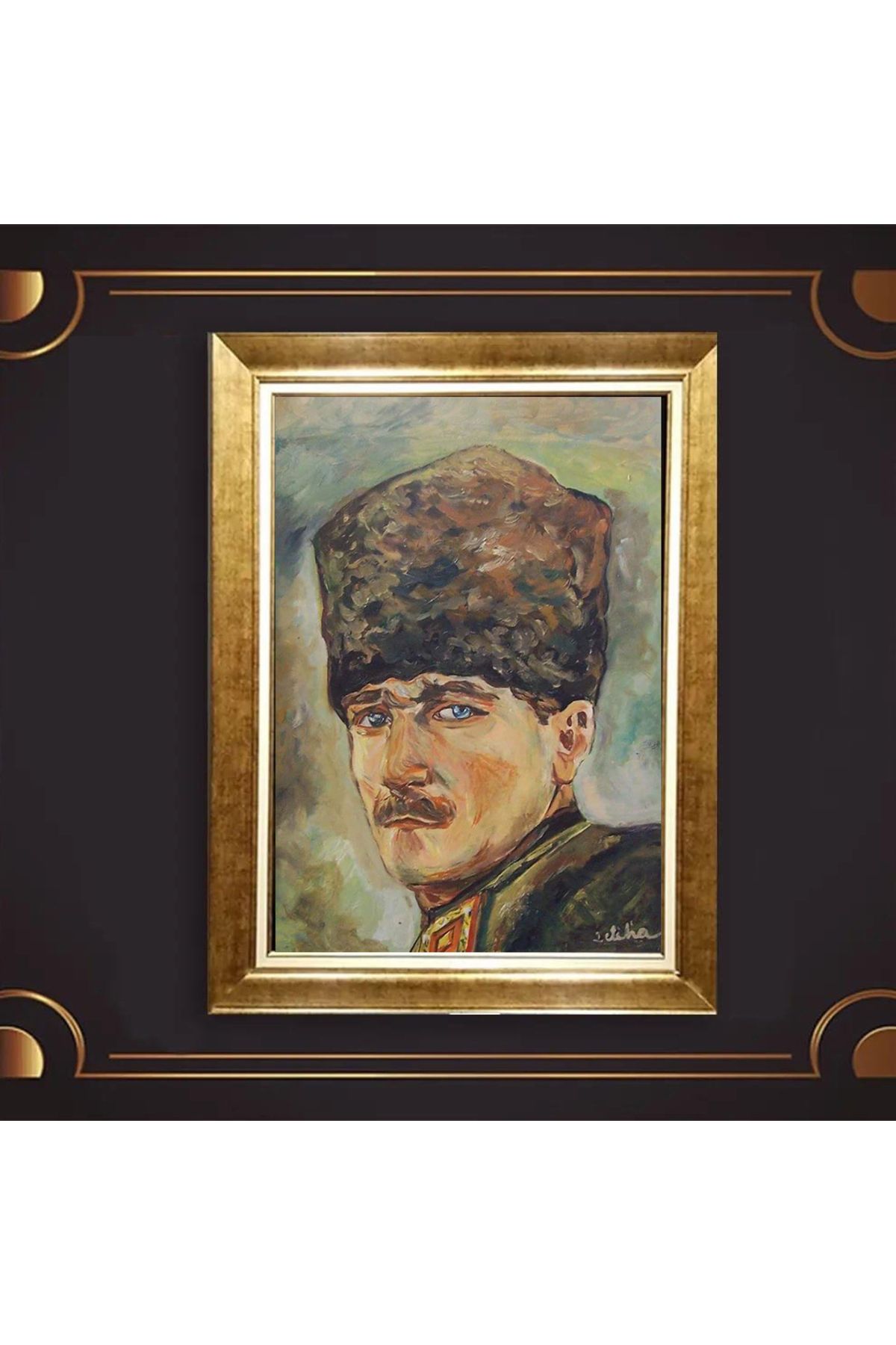 giyense ÖZEL TASARIM ÇERÇEVELİ PASPARTULU ATATÜRK TABLO A530
