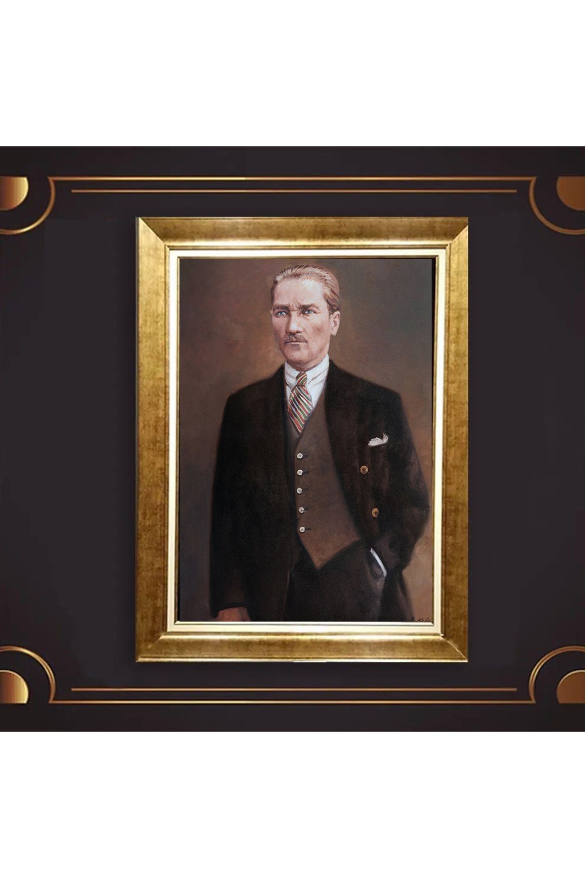 giyense ÖZEL TASARIM ÇERÇEVELİ PASPARTULU ATATÜRK TABLO A173
