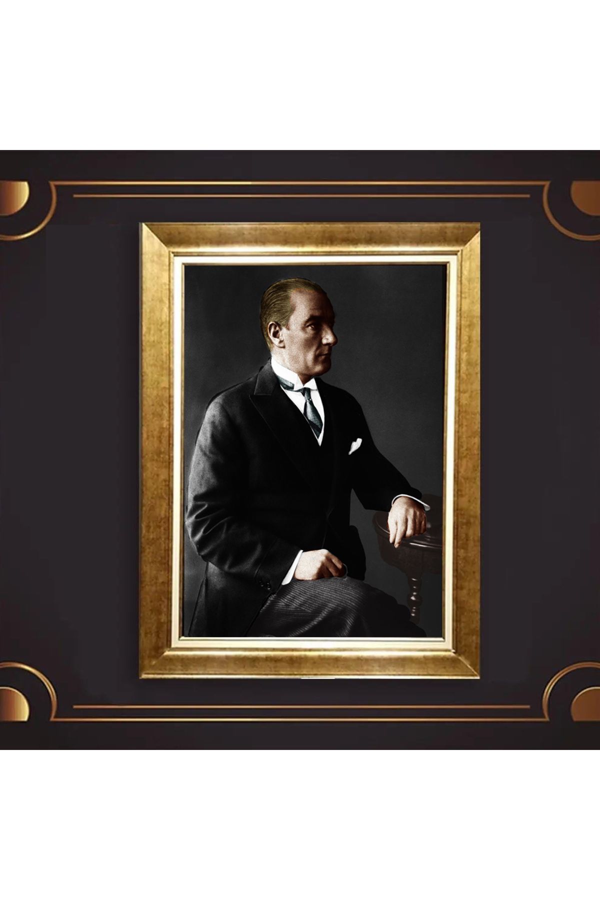 giyense ÖZEL TASARIM ÇERÇEVELİ PASPARTULU ATATÜRK TABLO A651