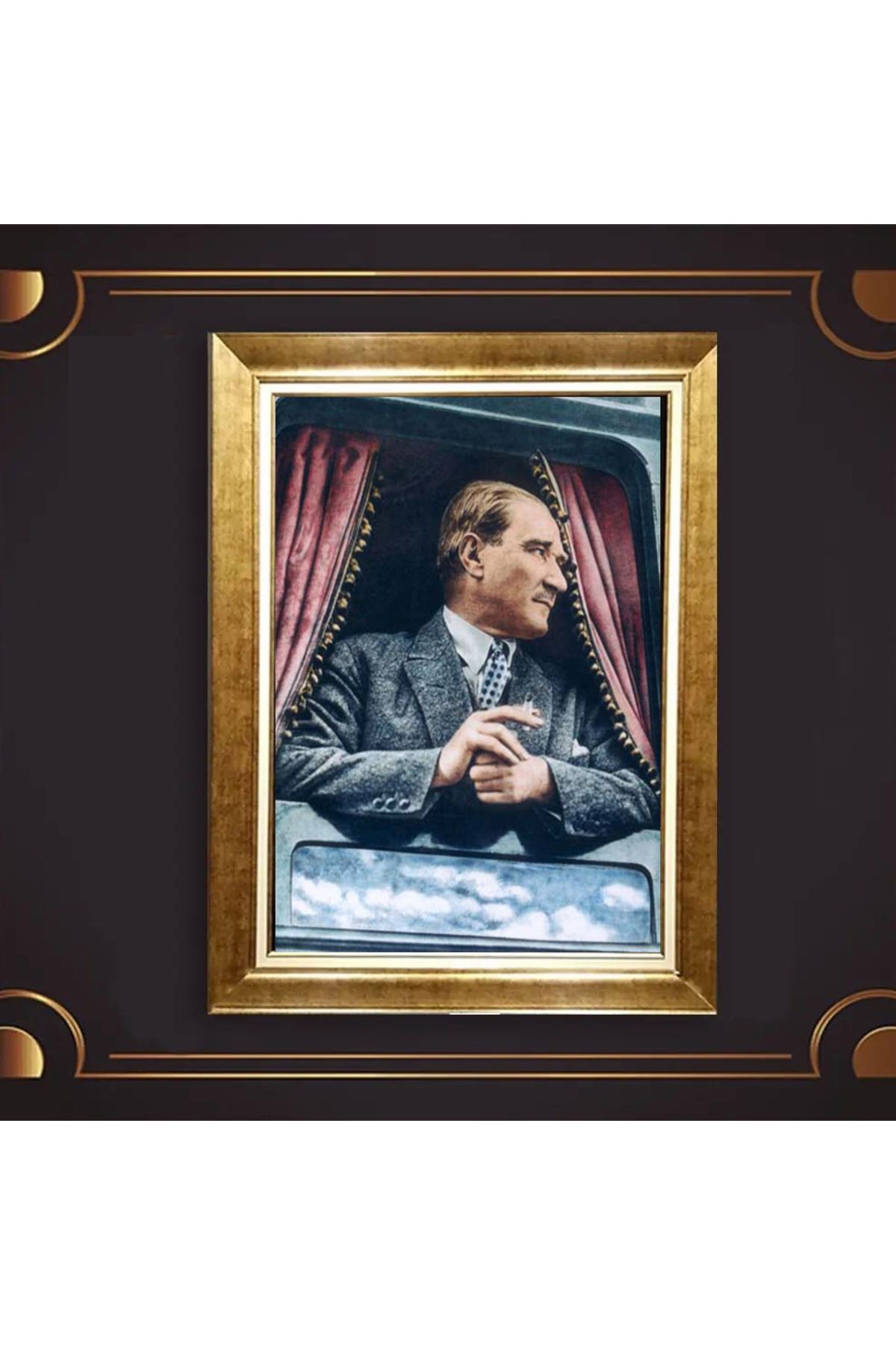 giyense ÖZEL TASARIM ÇERÇEVELİ PASPARTULU ATATÜRK TABLO A693