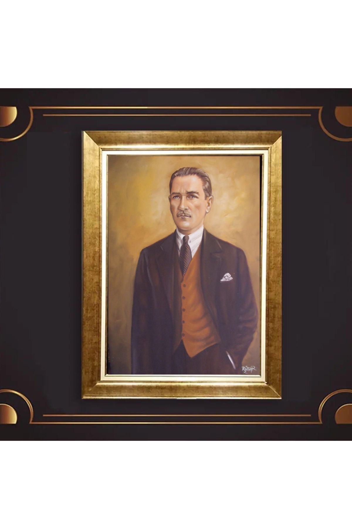 giyense ÖZEL TASARIM ÇERÇEVELİ PASPARTULU ATATÜRK TABLO A463