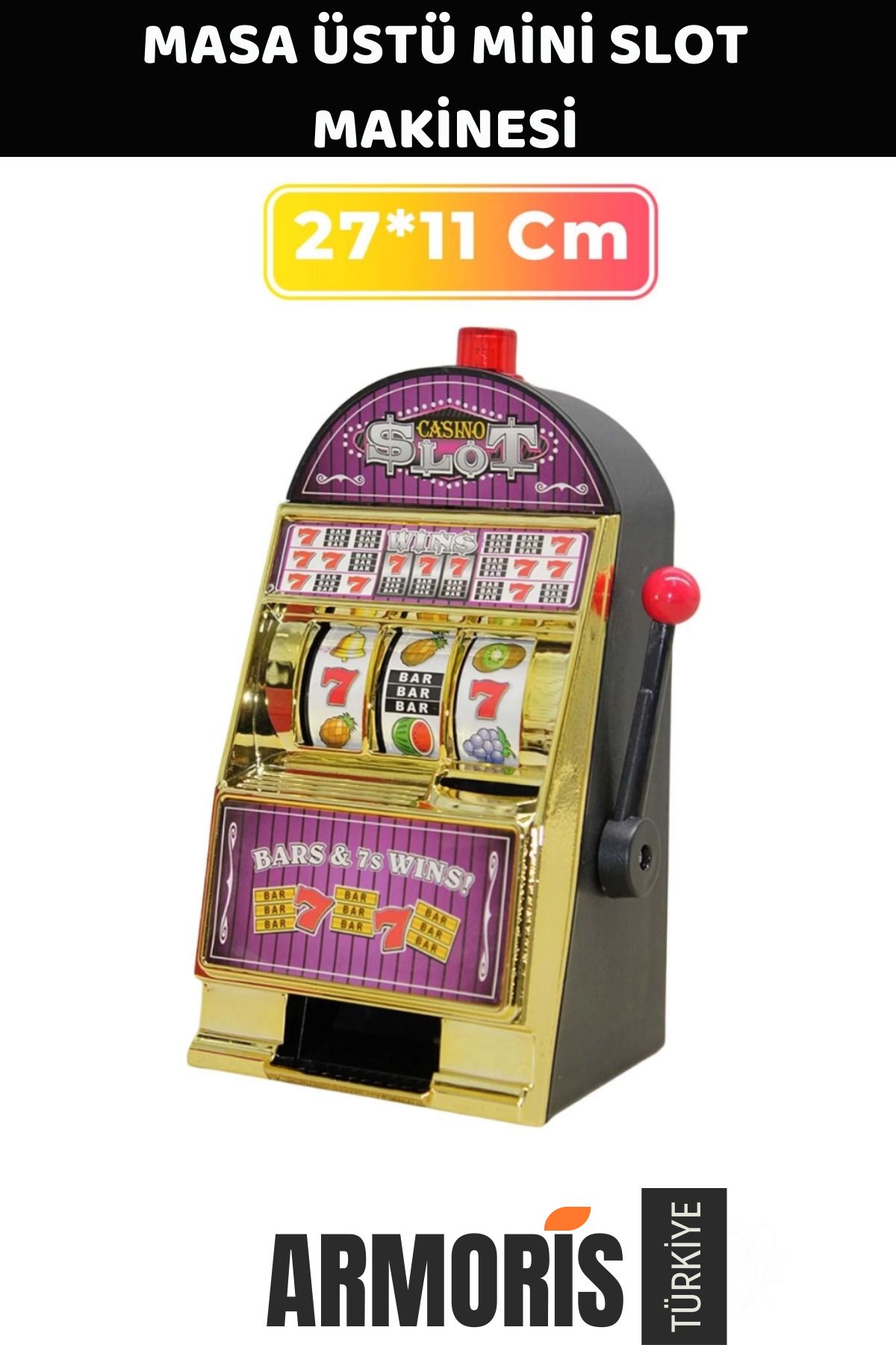 Armoris Yeni Nesil Çevirme Kollu Meyve Vip Casino Portatif Ev Slot Makinasi 27*11 Cm