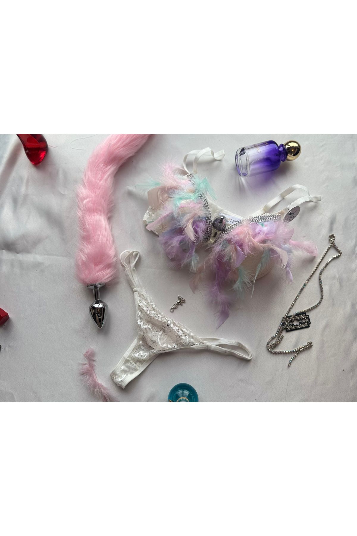 AZMAN SHOP Pastel Renkli Tüylü Takım