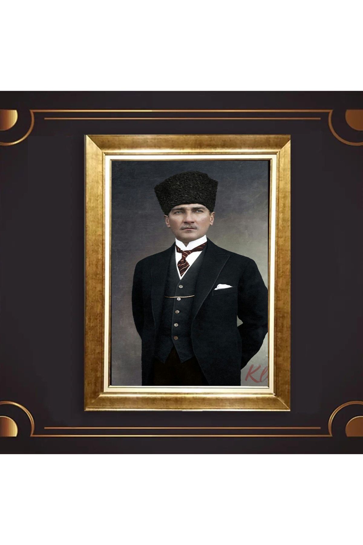 giyense ÖZEL TASARIM ÇERÇEVELİ PASPARTULU ATATÜRK TABLO A554