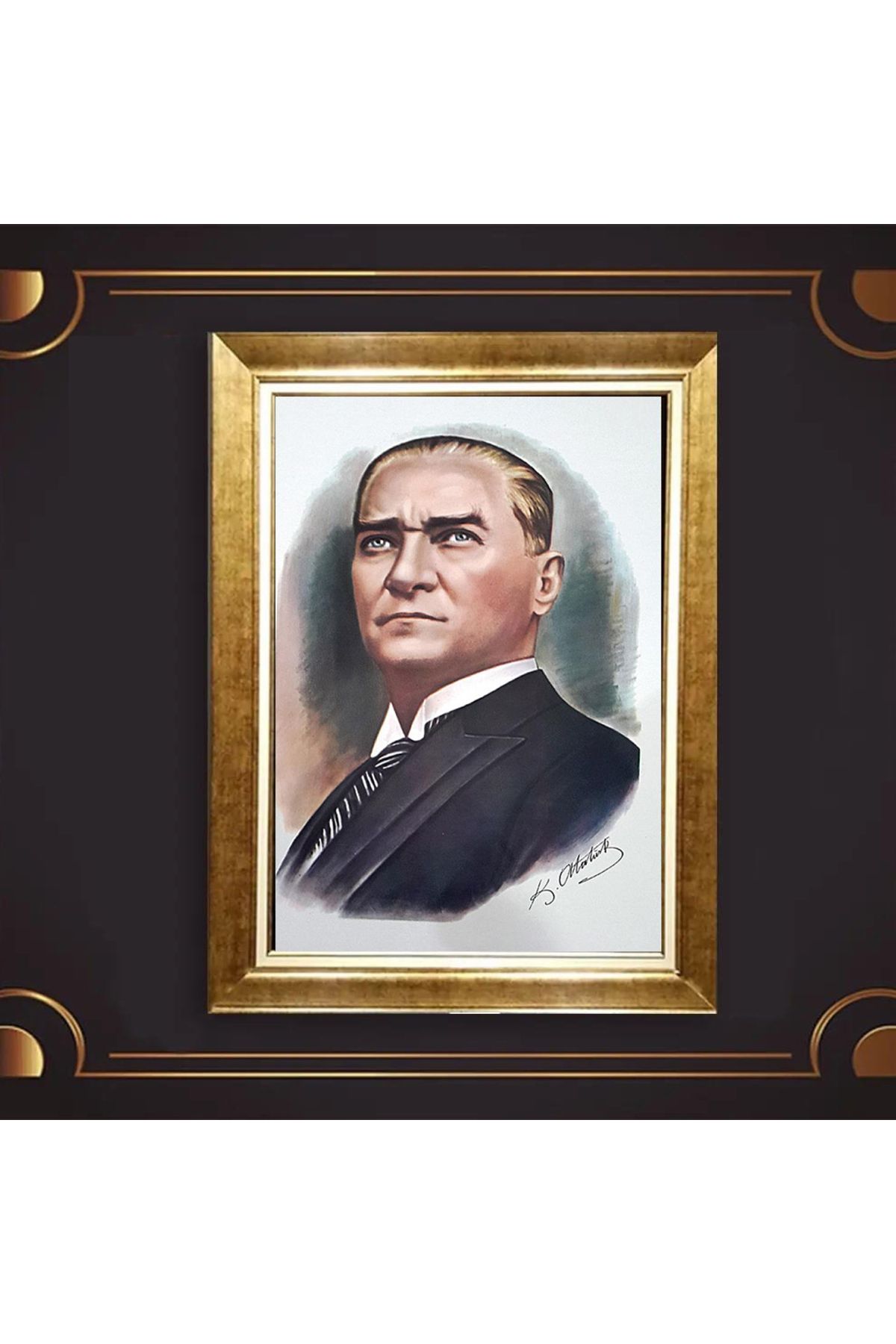 giyense ÖZEL TASARIM ÇERÇEVELİ PASPARTULU ATATÜRK TABLO A605