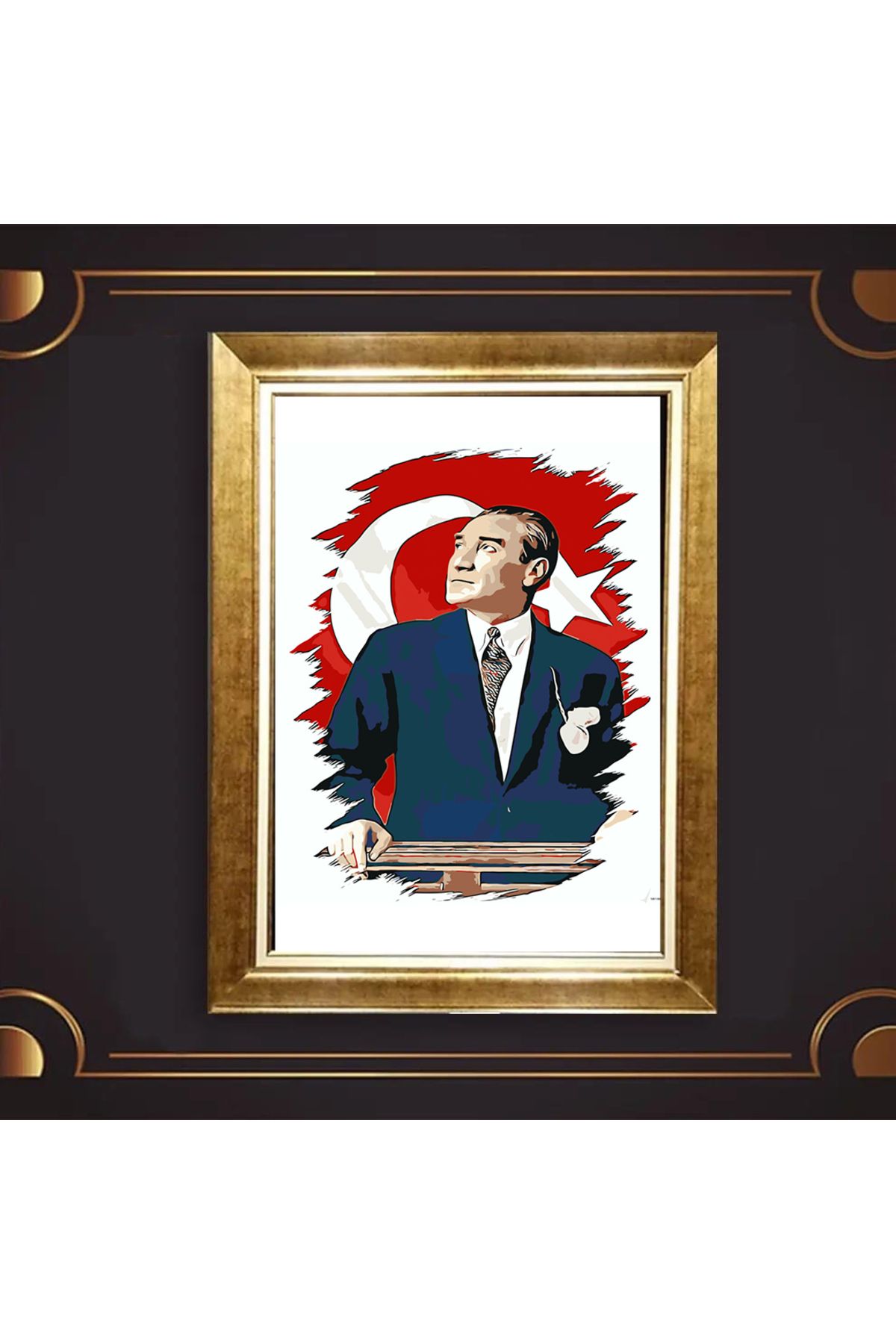 giyense ÖZEL TASARIM ÇERÇEVELİ PASPARTULU ATATÜRK TABLO A808