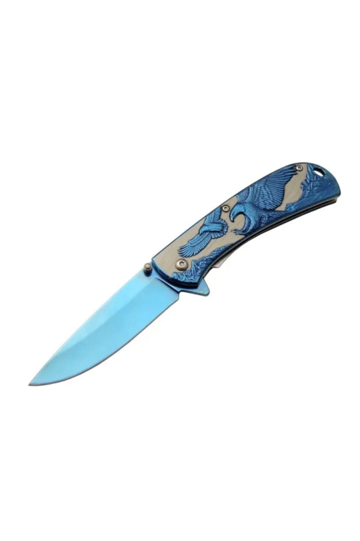 Belle Fusion Kartal Çift Mavi 20 Cm Kamp / Outdoor Çakı 21cm - Yarı Otomatik, Kemerlikli, Kutulu