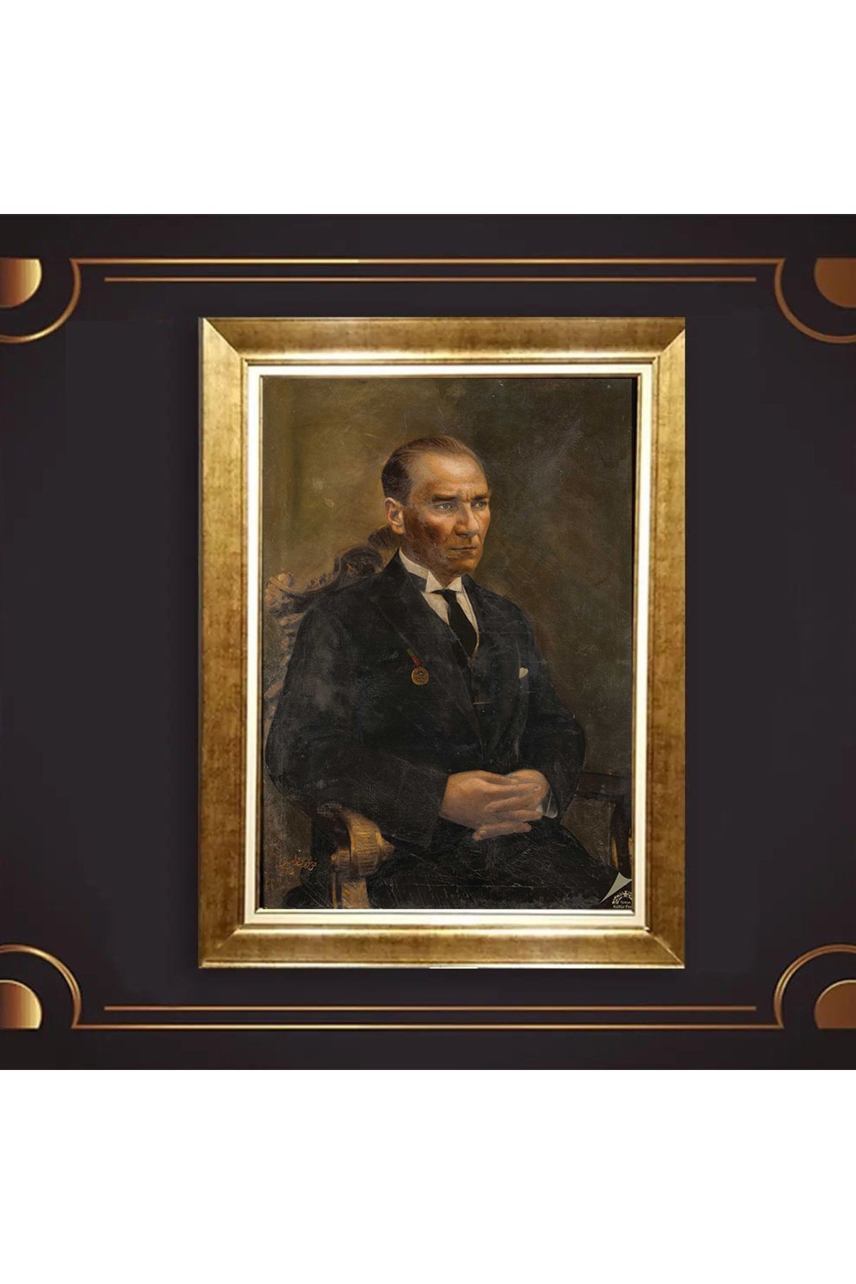 giyense ÖZEL TASARIM ÇERÇEVELİ PASPARTULU ATATÜRK TABLO A403