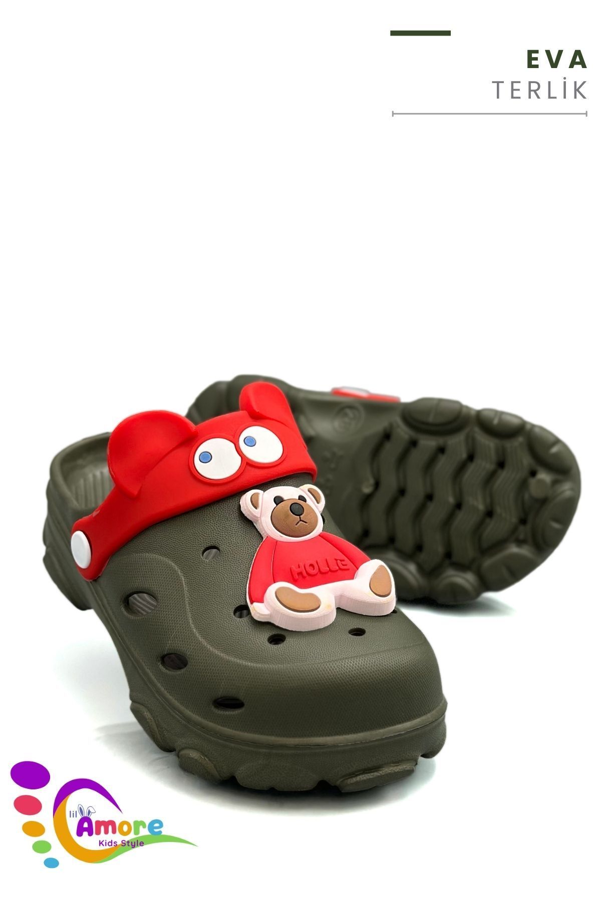 sermoda-Eyeglasses Pattern Teddy Bear Eva Kids Beach Pool Slippers Sabo Slippers Khaki Red 4